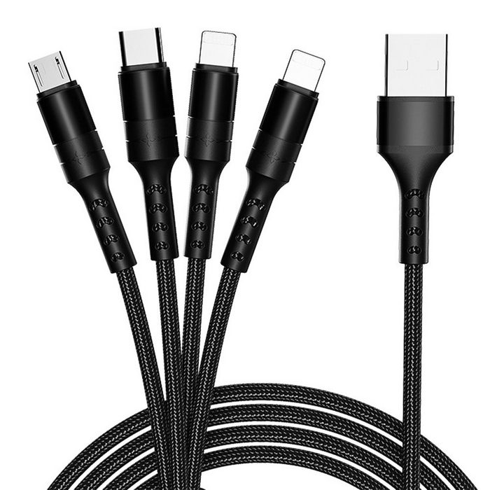 GelldG Multi USB Kabel Nylon Mehrfach Universal Ladekabel 4 in 1 Netzkabel (120 cm)