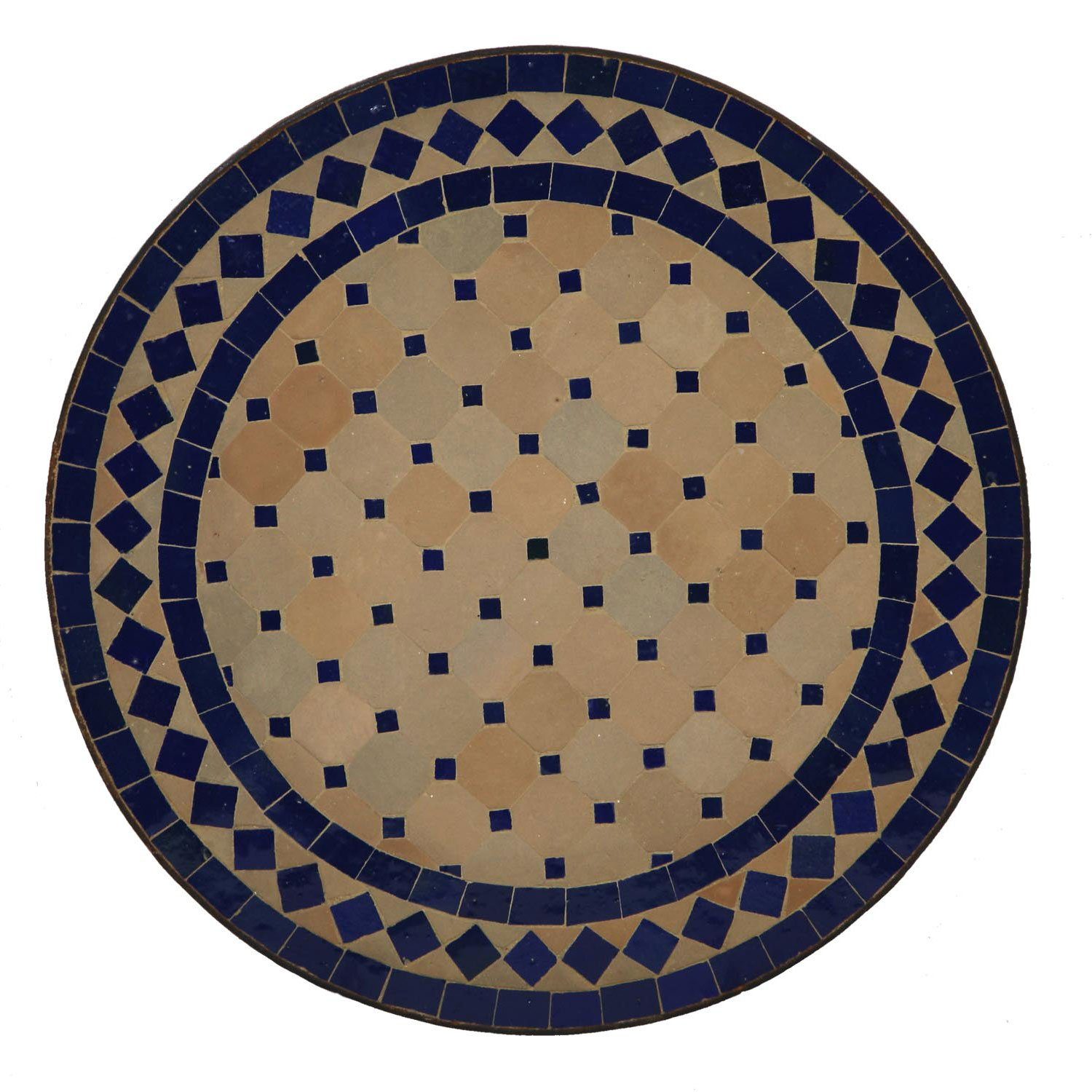 Mosaik-Kunst Ø Mediterraner MT2994, terrakotta cm 45 50 Marokkanischer aus Moro cm, Casa Marrakesch, Bistrotisch rund Gestell Handmade mit Beistelltisch H Kunsthandwerk Balkontisch, Mosaik-Beistelltisch blau