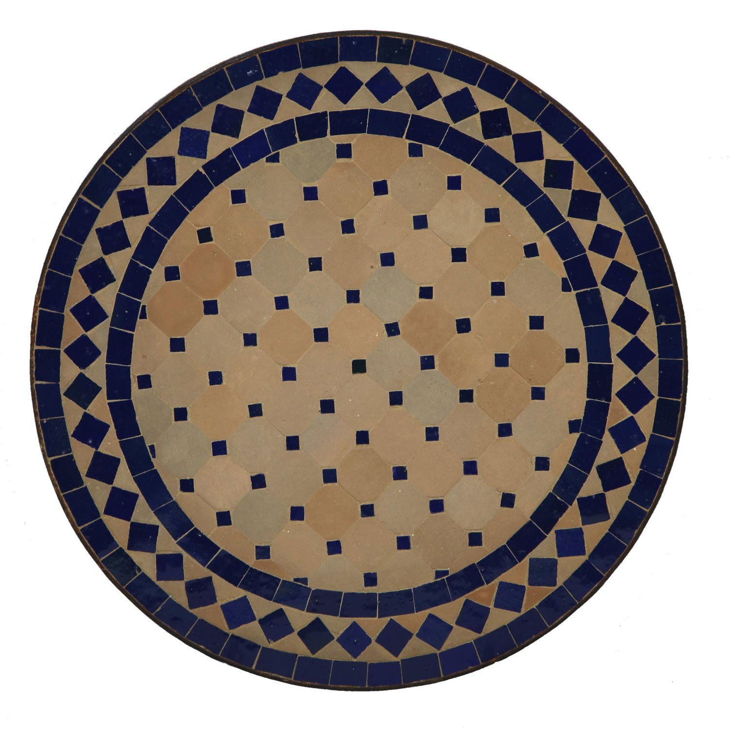 Casa Moro Beistelltisch Mediterraner Mosaik-Beistelltisch terrakotta mit Gestell H 50 cm (45 cm rund blau, Kunsthandwerk aus Marrakesch, Marokkanischer Bistrotisch Balkontisch), Handmade, MT2994