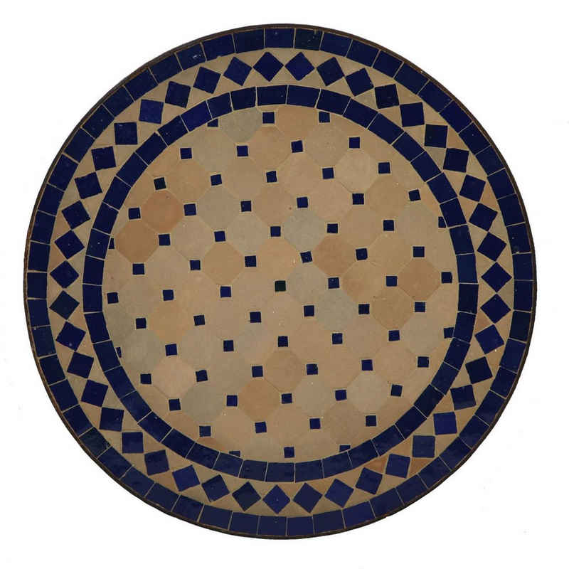 Casa Moro Beistelltisch Mediterraner Mosaik-Beistelltisch Ø 45 cm rund blau terrakotta mit Gestell H 50 cm, Kunsthandwerk aus Marrakesch, Marokkanischer Bistrotisch Mosaik-Kunst Balkontisch, MT2994, Handmade