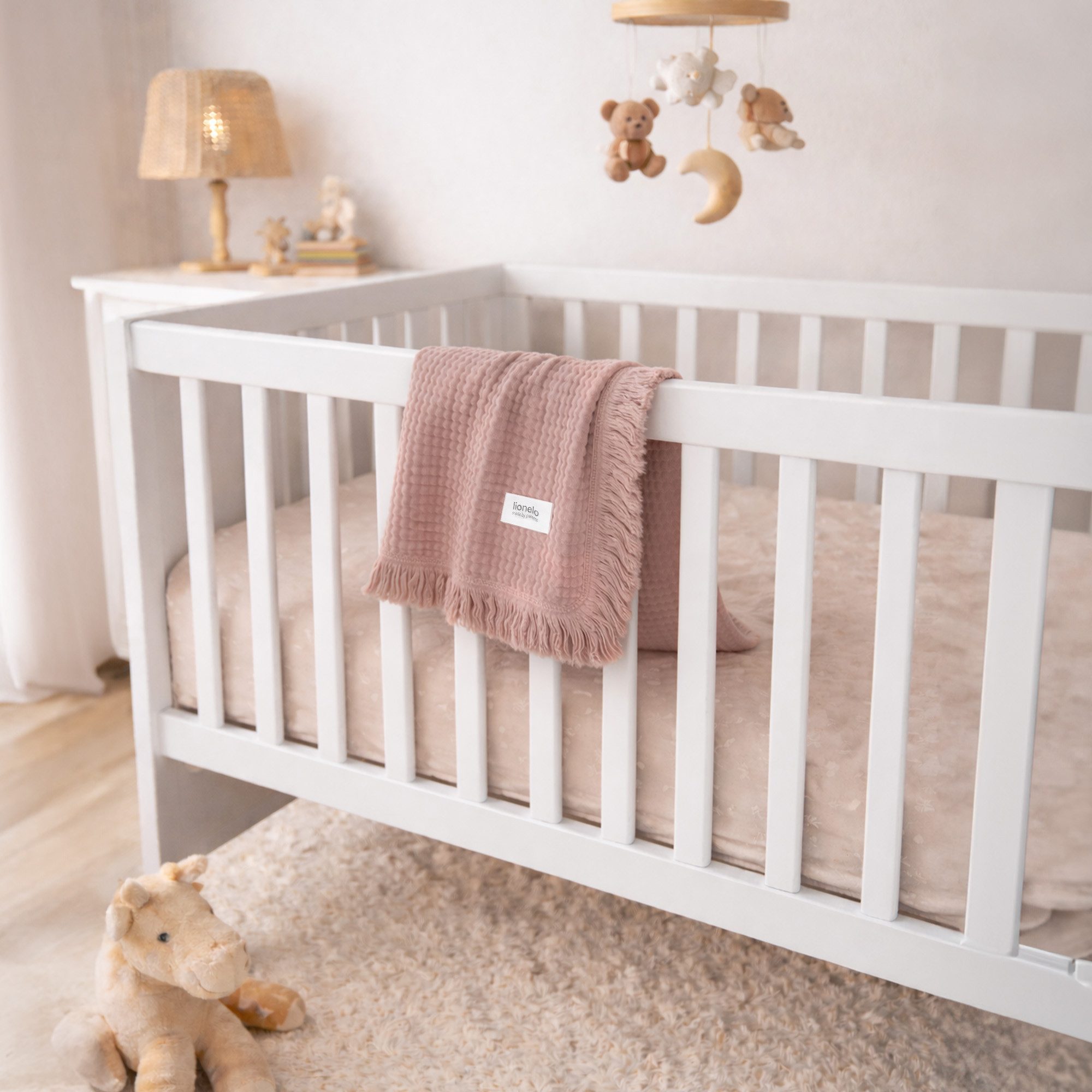 Kinderdecke MUSLIN BLANKET, lionelo, 6 Lagen/100% Baumwolle/ganzjährig/weicher Musselin/Fransen