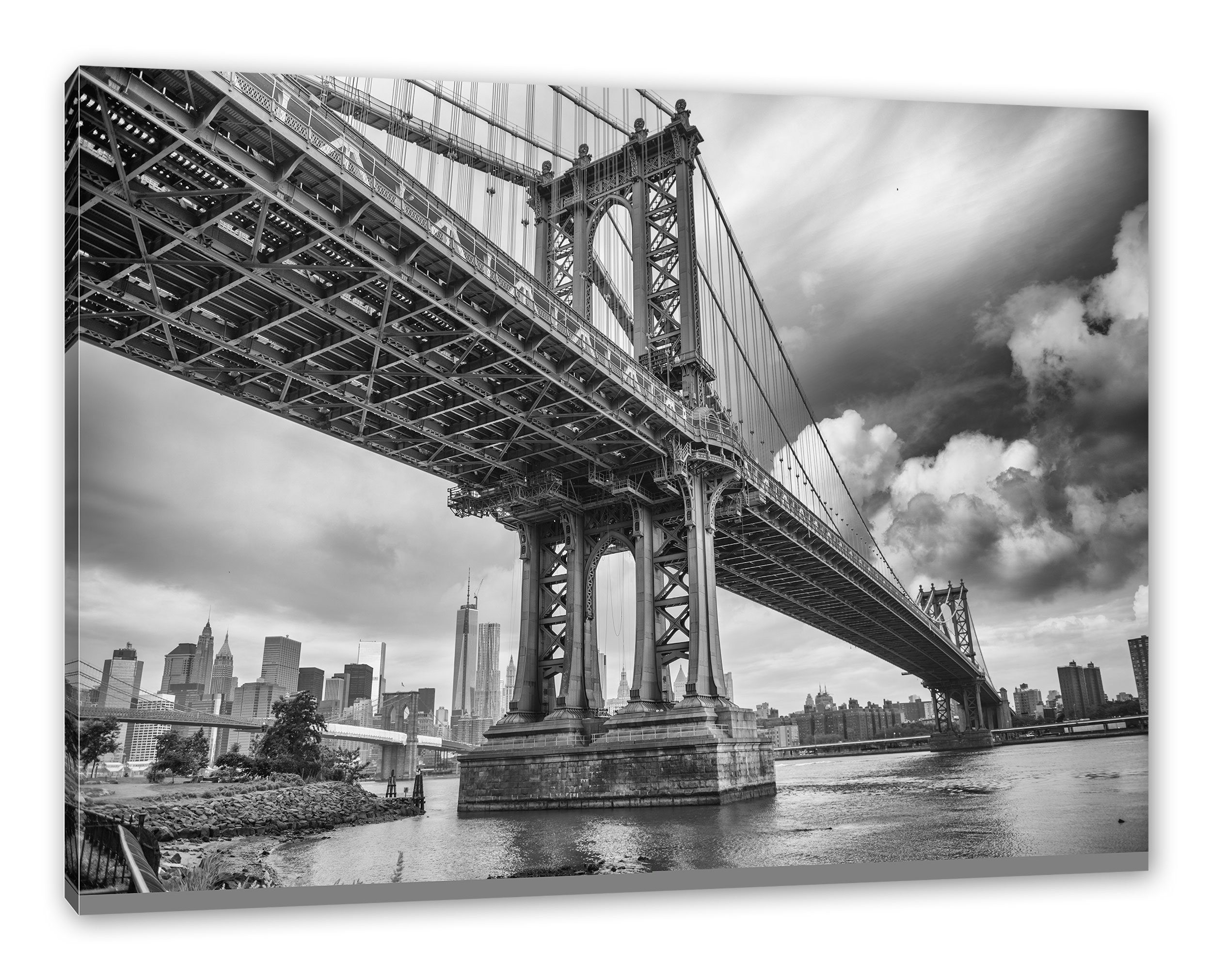 Bridge inkl. St), York York, fertig bespannt, New (1 Zackenaufhänger Manhattan Manhattan Leinwandbild New Leinwandbild Bridge Pixxprint