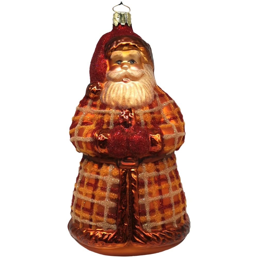 Schatzhauser Christbaumschmuck Santa, Weihnachtsmann kariert mundgeblasen, herbstorange (1-tlg), 16cm handbemalt