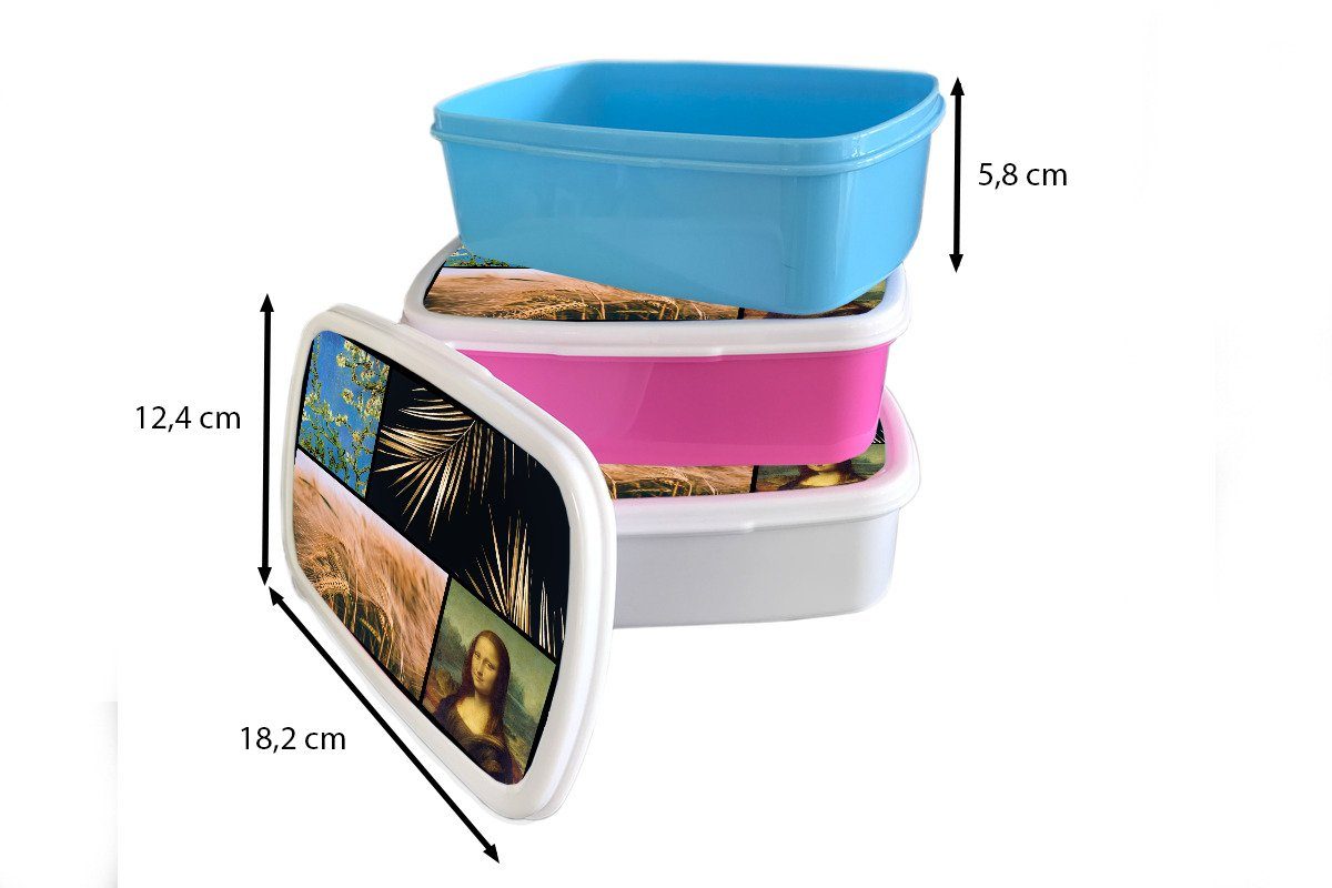 Lunchbox - (2-tlg), Maserung, Meister - Brotbox Brotdose Kunststoff, Snackbox, Collage für rosa Kunststoff Alte Erwachsene, Mädchen, Kinder, MuchoWow