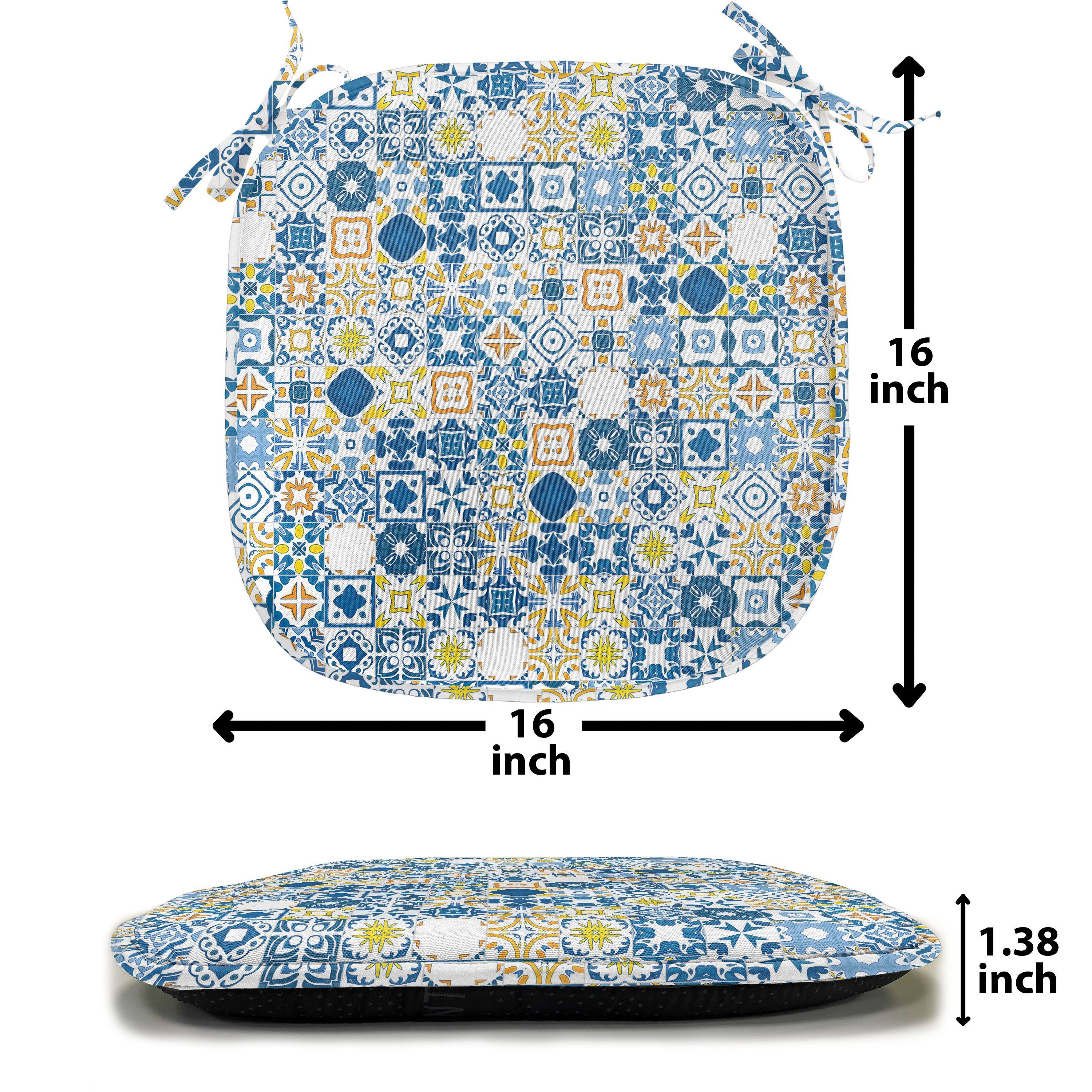 Kissen Gelb Blau und mit Mosaik Stuhlkissen Riemen für Küchensitze, Abakuhaus Dekoratives wasserfestes Azulejo
