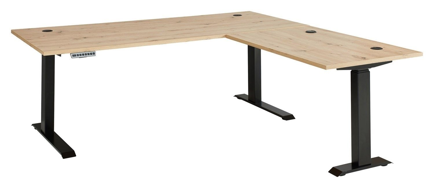 Innostyle Eckschreibtisch MEMPHIS, Artisan Eiche Dekor, Schwarz, Metall, B 185 x T 177 cm, elektrisch höhenverstellbar