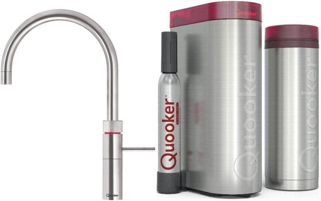 QUOOKER Küchenarmatur QUOOKER FUSION ROUND Edelstahl VAQ PRO3 mit CUBE 2 (3FRRVSCUBE) (2-St) 100°C Kochendwasserhahn mit Trinkwassersystem