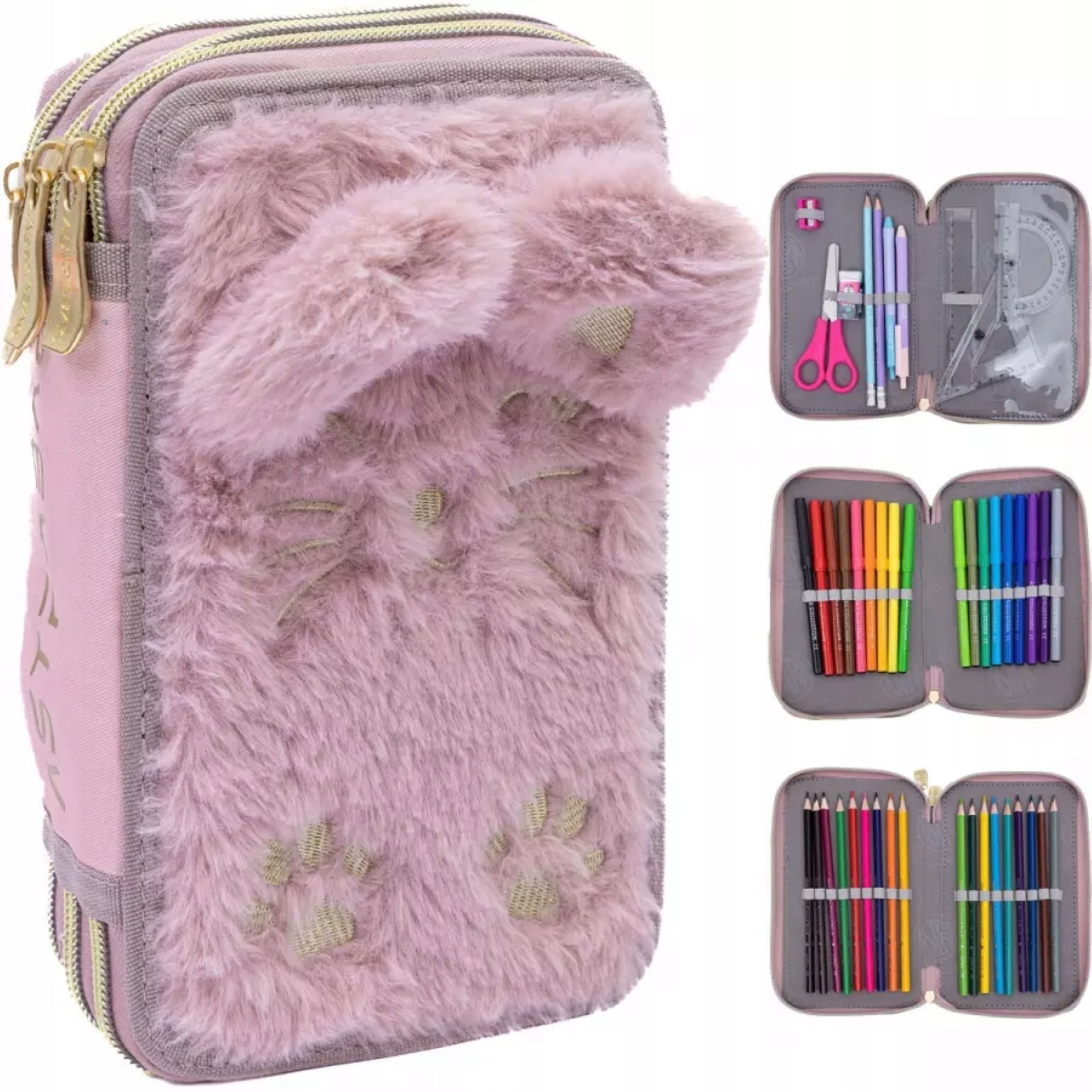 ASTRA Federtasche Plüsch-Schulmäppchen mit 3 Fächern + Zubehör