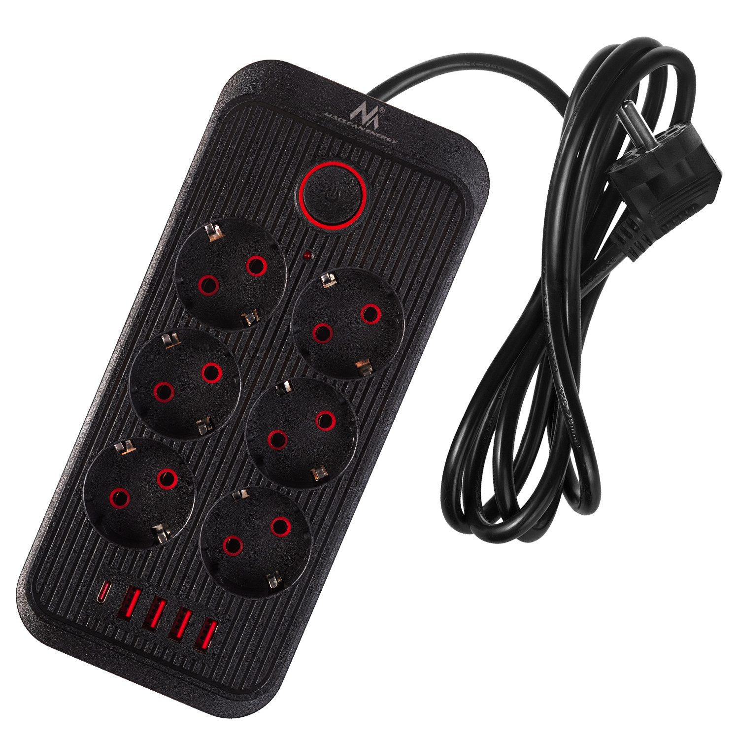 Maclean Steckdosenleiste 6 Steckdosen 2500W 4xUSB Mehrfachsteckdose 6-fach (Ein-/Ausschalter, Kabellänge 1,5 m), 110-240V AC 50/60Hz, 2,1A max 2500W – Bild 2 von 5