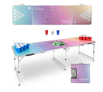 Stagecaptain Spieltisch Beer Pong Tisch “Club” - Bierpongtisch - Klapptisch aus Alu, (Inkl. 90 Becher und 6 Bälle, 3-tlg), mit Eisfach unter der Spielfläche