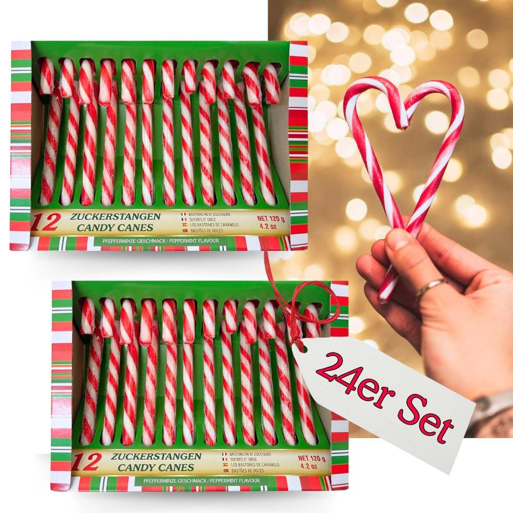 Bada Bing Hänge-Weihnachtsbaum Deko Zuckerstangen Essbar Candy Canes Baumschmuck Weihnachtsdeko (24er Set rot/weiß, 24 St., Süßigkeit), Pfefferminz