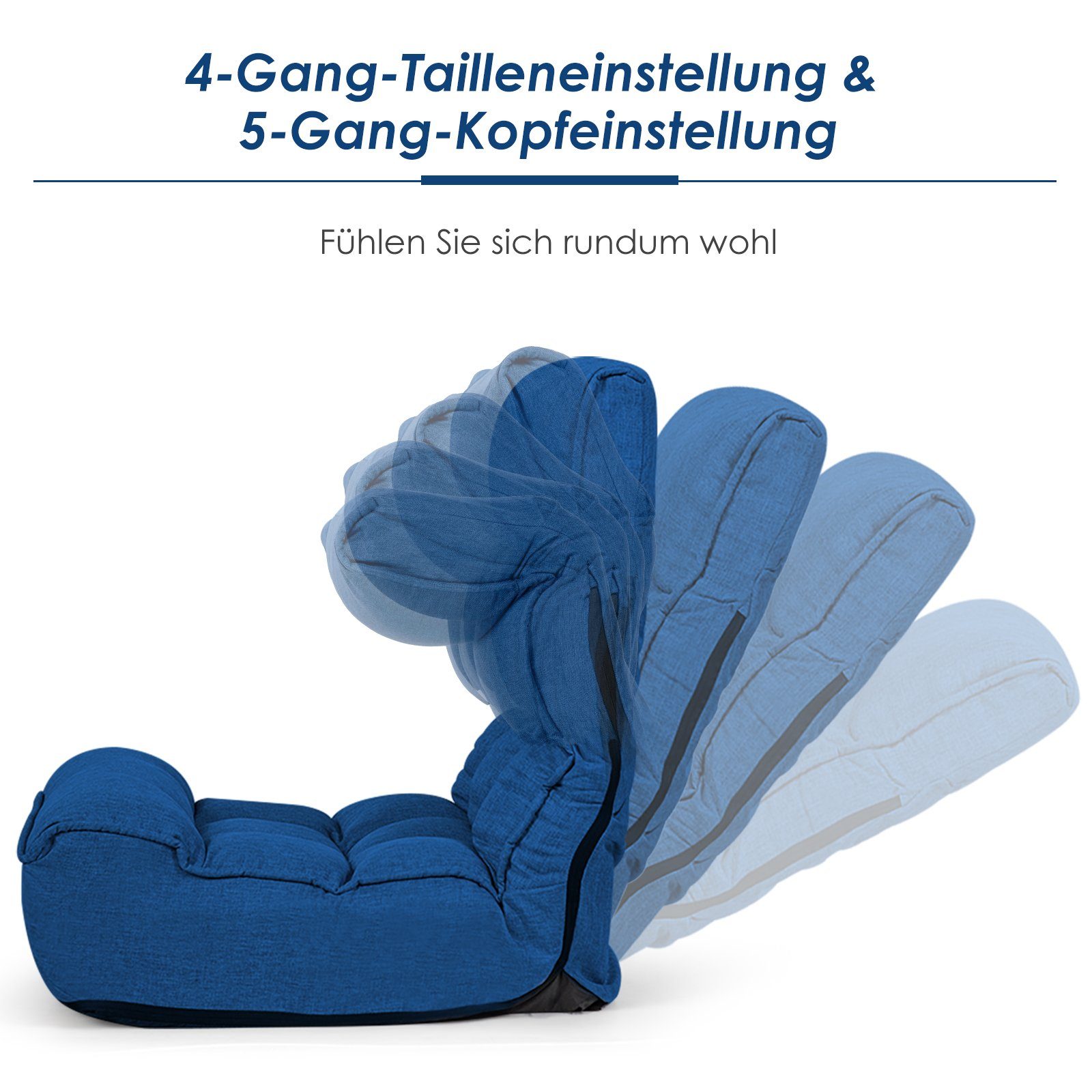 COSTWAY Relaxsessel, verstellbare Rückenlehne&Kopfstütze, klappbar, Blau 140kg