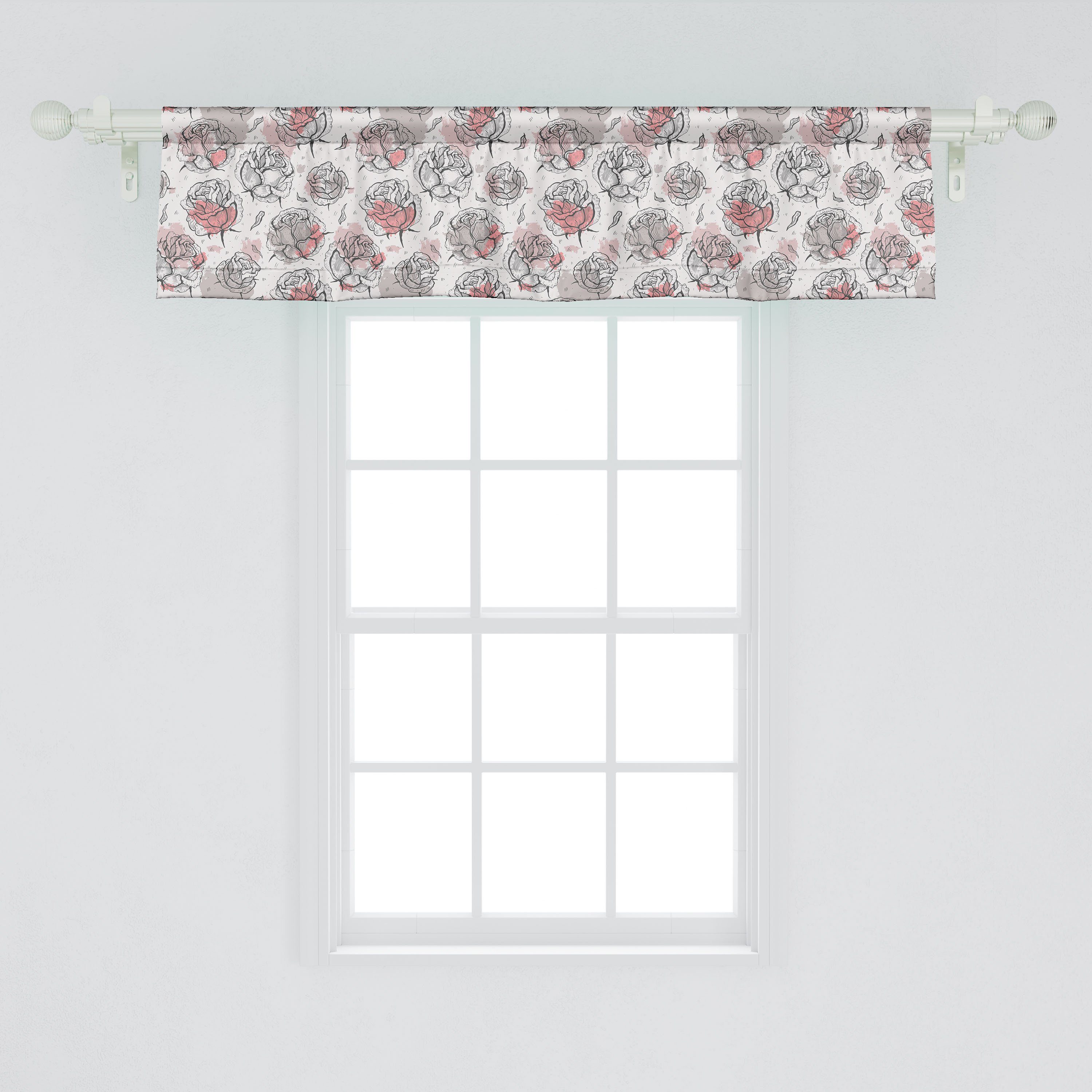 Vorhang Blots Microfaser, Abakuhaus, mit Stangentasche, Farbe Blumen Volant Scheibengardine Rose Dekor Schlafzimmer Pastell für Küche