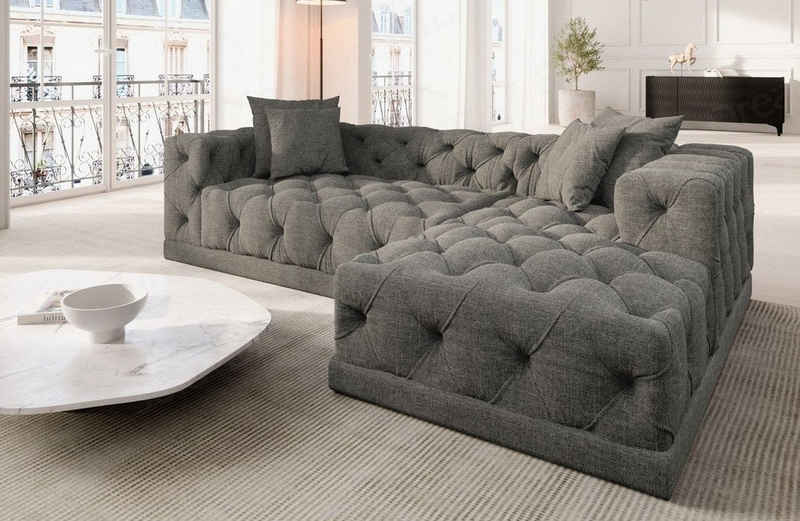 Sofa Dreams Ecksofa Strukturstoff Stoff Polster Sofa Palma L Form kurz Stoffsofa, Chesterfield Style, Loungesofa