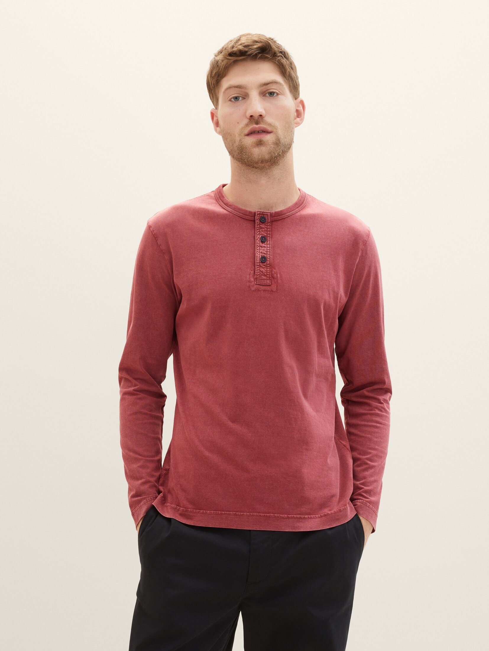 TOM TAILOR T-Shirt Henleyshirt mit nachhaltigerer Baumwolle burned bordeaux red