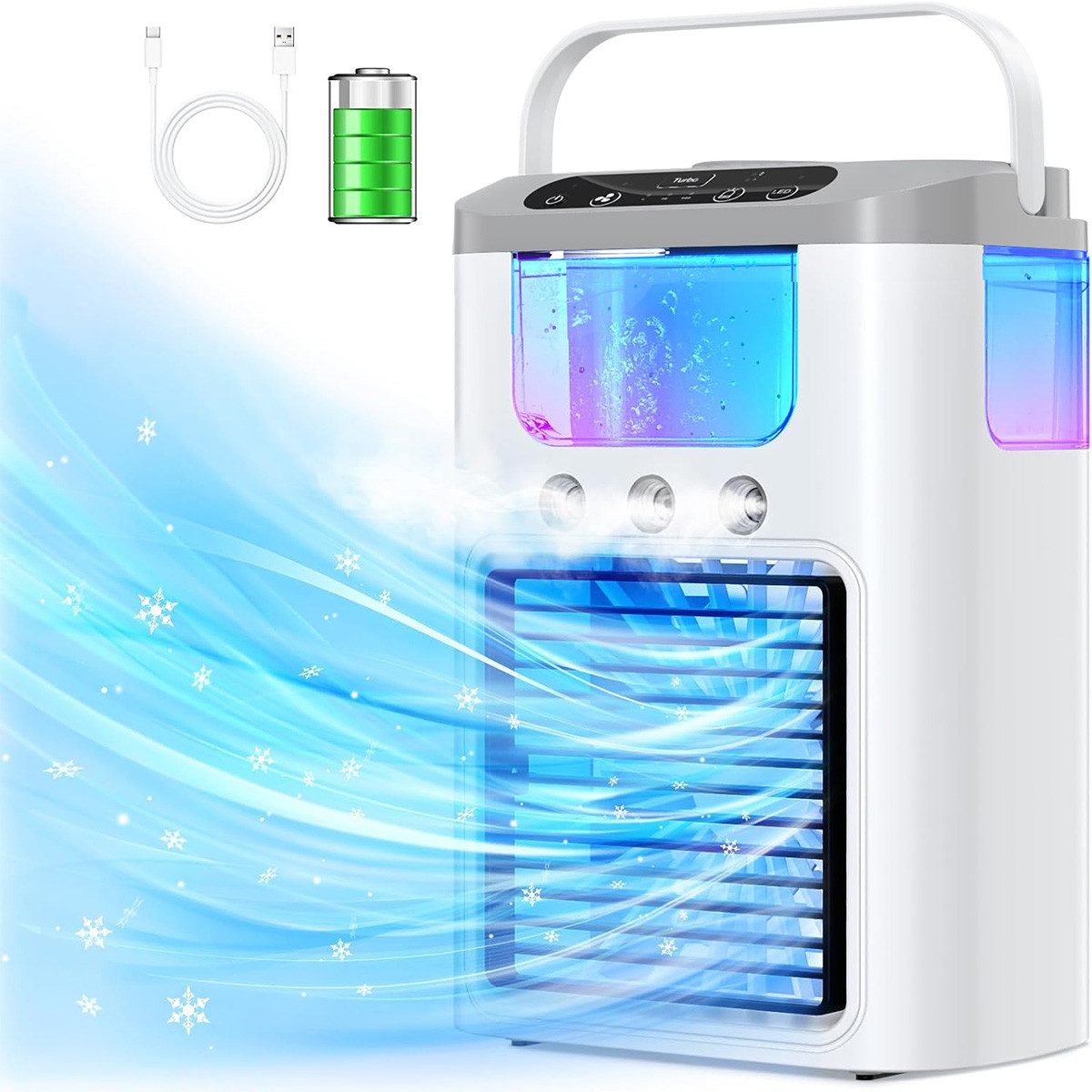 Novzep Luftbefeuchter Mobile Mini-Klimaanlage 3-fach Sprühfunktion&Ventilator Luftkühler