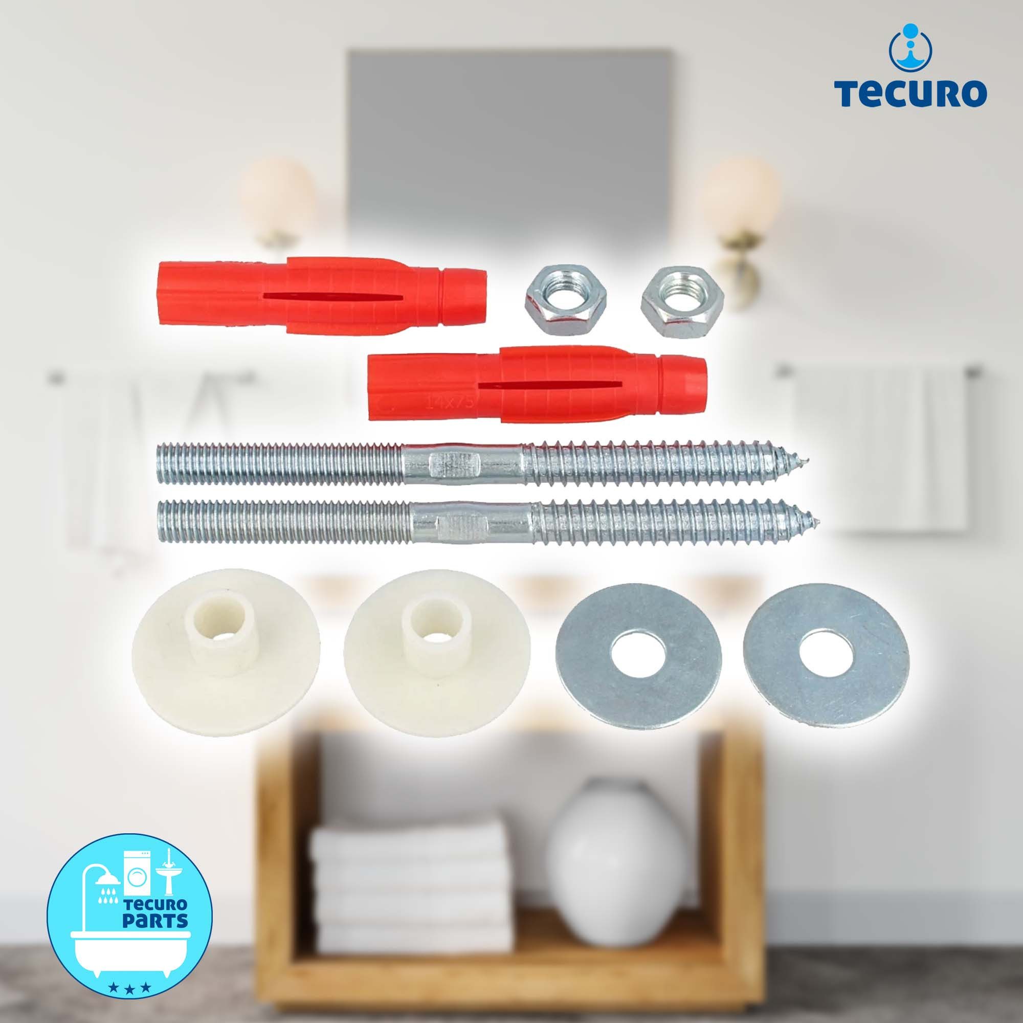 tecuro Waschtischbefestigung Waschtischbefestigung M 10 x 140 mm mit ToxTri Dübel