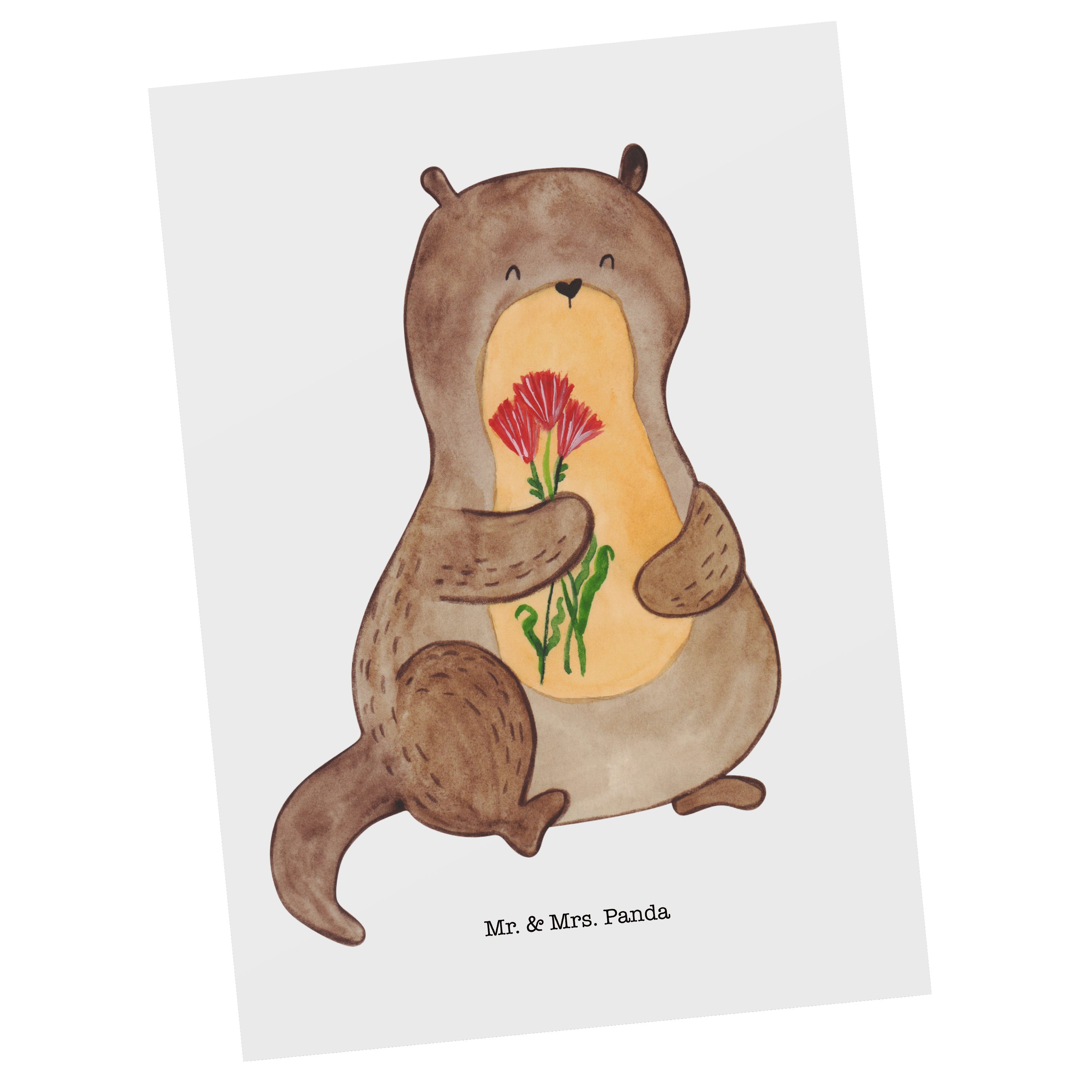 Mr. & Mrs. Panda Postkarte Geschenk, Ein Blumenstrauß niedlich, Geburtstagskarte, - - Weiß Otter