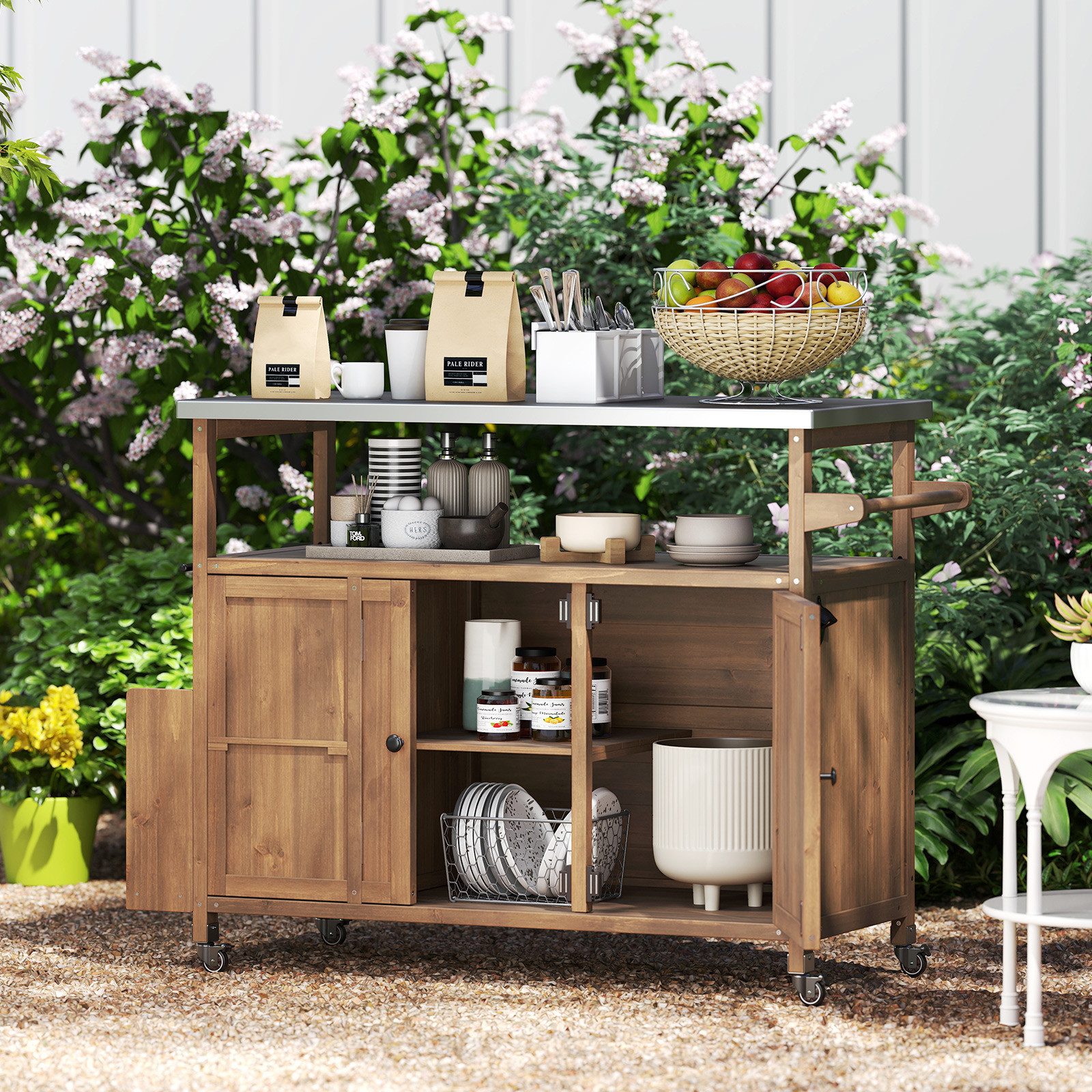 COSTWAY Grillablagetisch (1-St), Grillwagen, Kücheninsel mit Rollen, Küchenwagen, Grilltisch