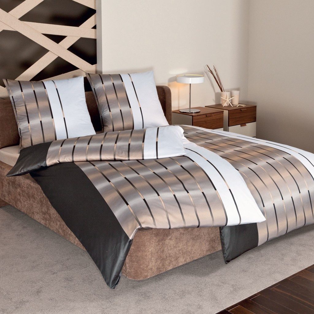 Janine Bettwäsche Milano 45026 07 Kaffee, Mako-Satin, 2 teilig, Gestreift, Linien