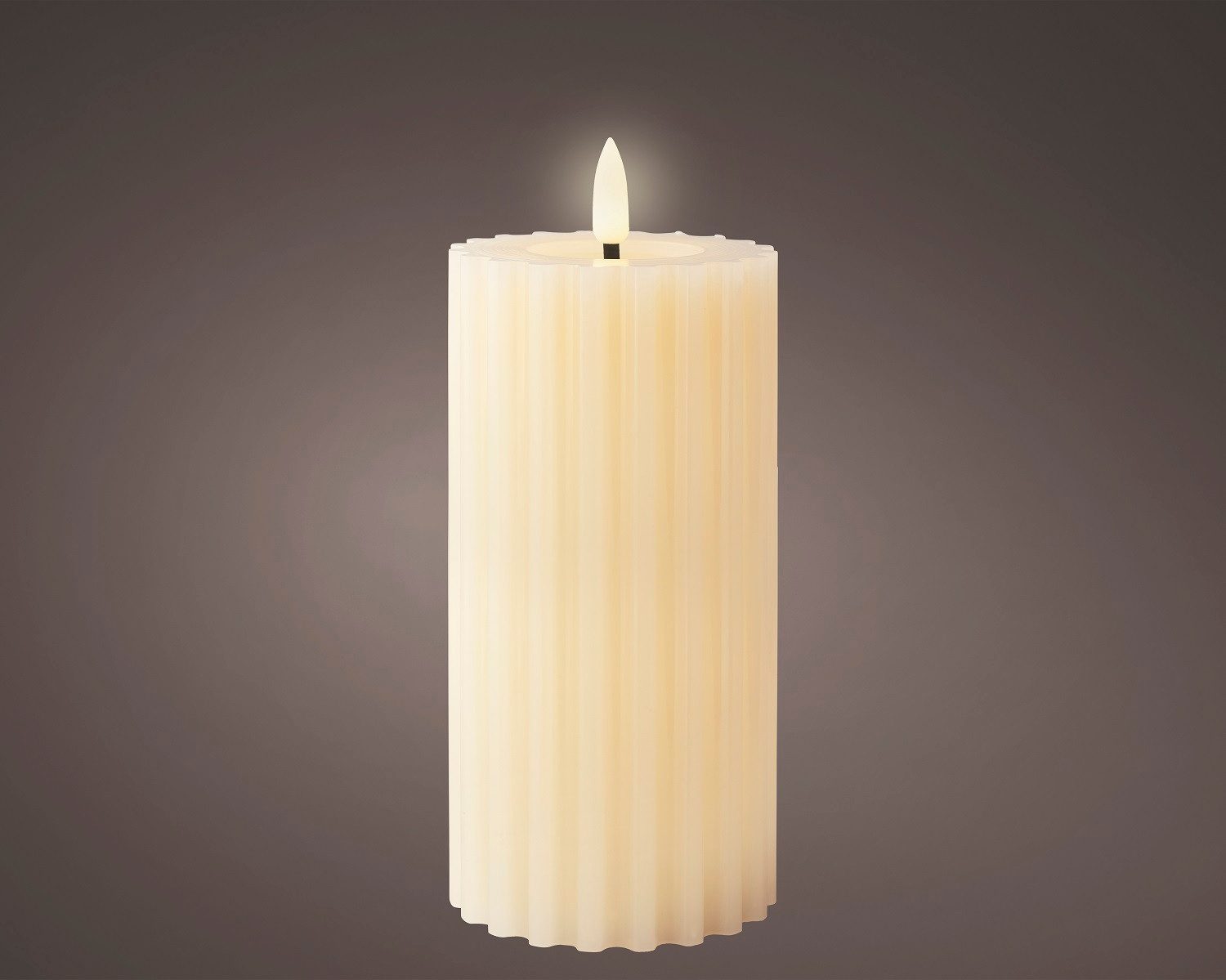 LED-Christbaumkerzen Lumineo LED Kerze Creme 17,3 x 7,5 cm, geriffelt, batteriebetrieben