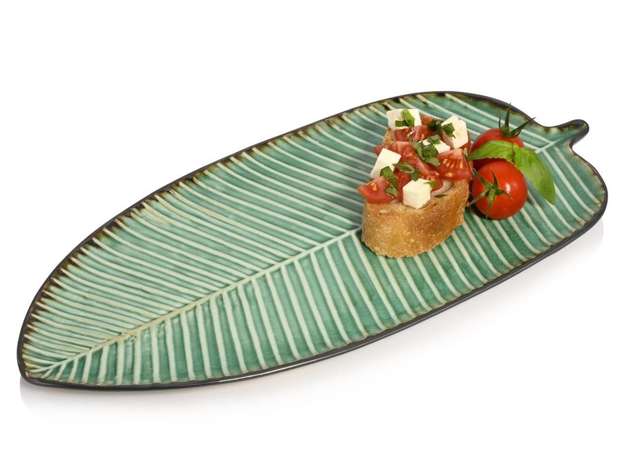 SÄNGER Servierteller Palm Beach, Grün Schwarz, Steingut, (1-tlg., Servierteller), Handmade, Premium Collection