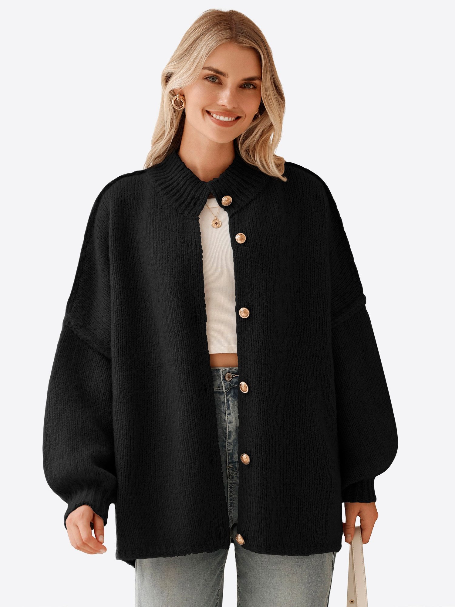 Imily Bela Cardigan Damen Oversize Strickjacken mit Knopfleiste (Packung, 1 günstig online kaufen