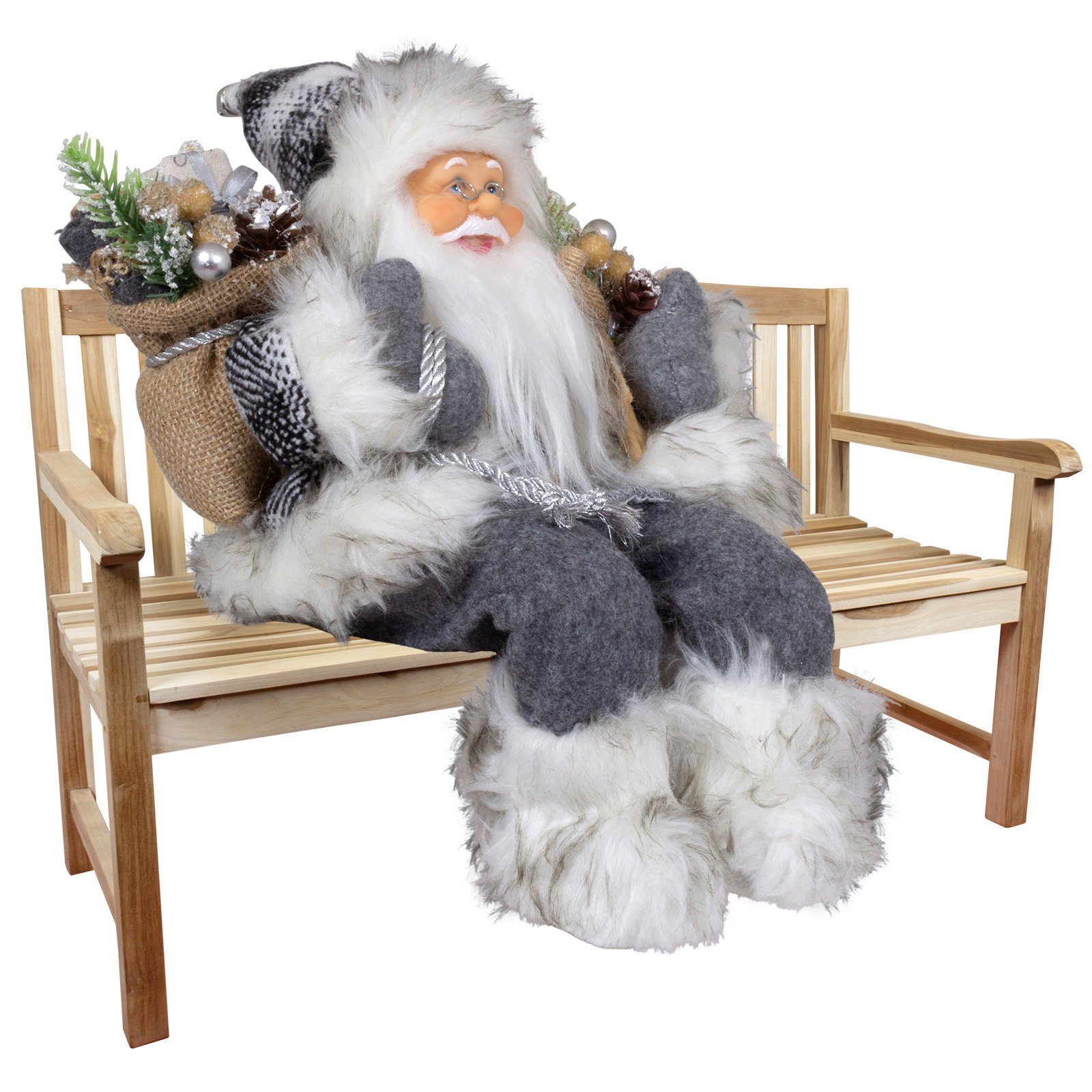 Christmas Paradise Weihnachtsmann Tinus 45cm / 30cm, sitzend (Dekofigur grau, 1 St., Weihnachtsdeko), Kantenhocker zum Hinsetzen