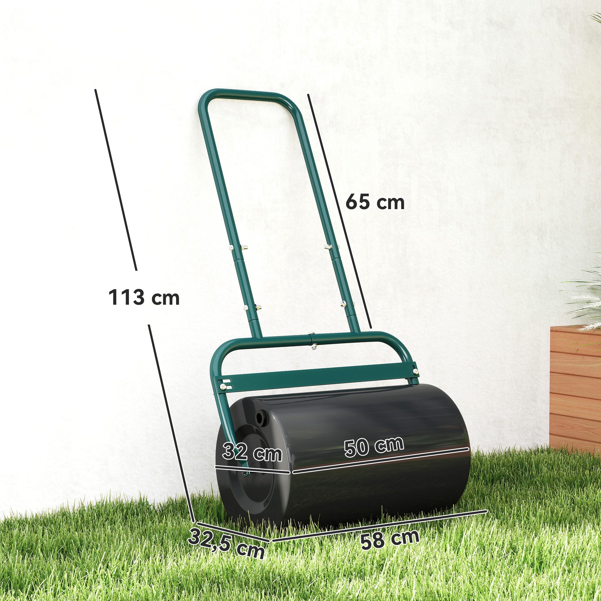 Outsunny Rasenwalze Gartenwalze, Gartenrolle, 50cm Durchmesser, stahl, dunkelgrün, 50 cm, Handwalze, 2-tlg., Gartenwalze,für Garten Rasen, Dunkelgrün