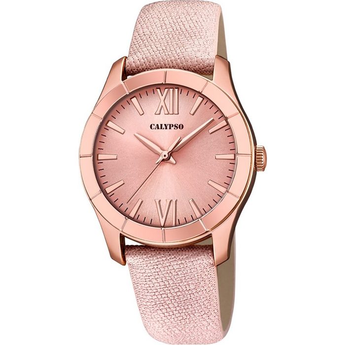 CALYPSO WATCHES Quarzuhr Calypso Damen Uhr K5718/2 Leder Textil (Armbanduhr) Damen Armbanduhr rund Leder Textilarmband rosé rosa Fashion