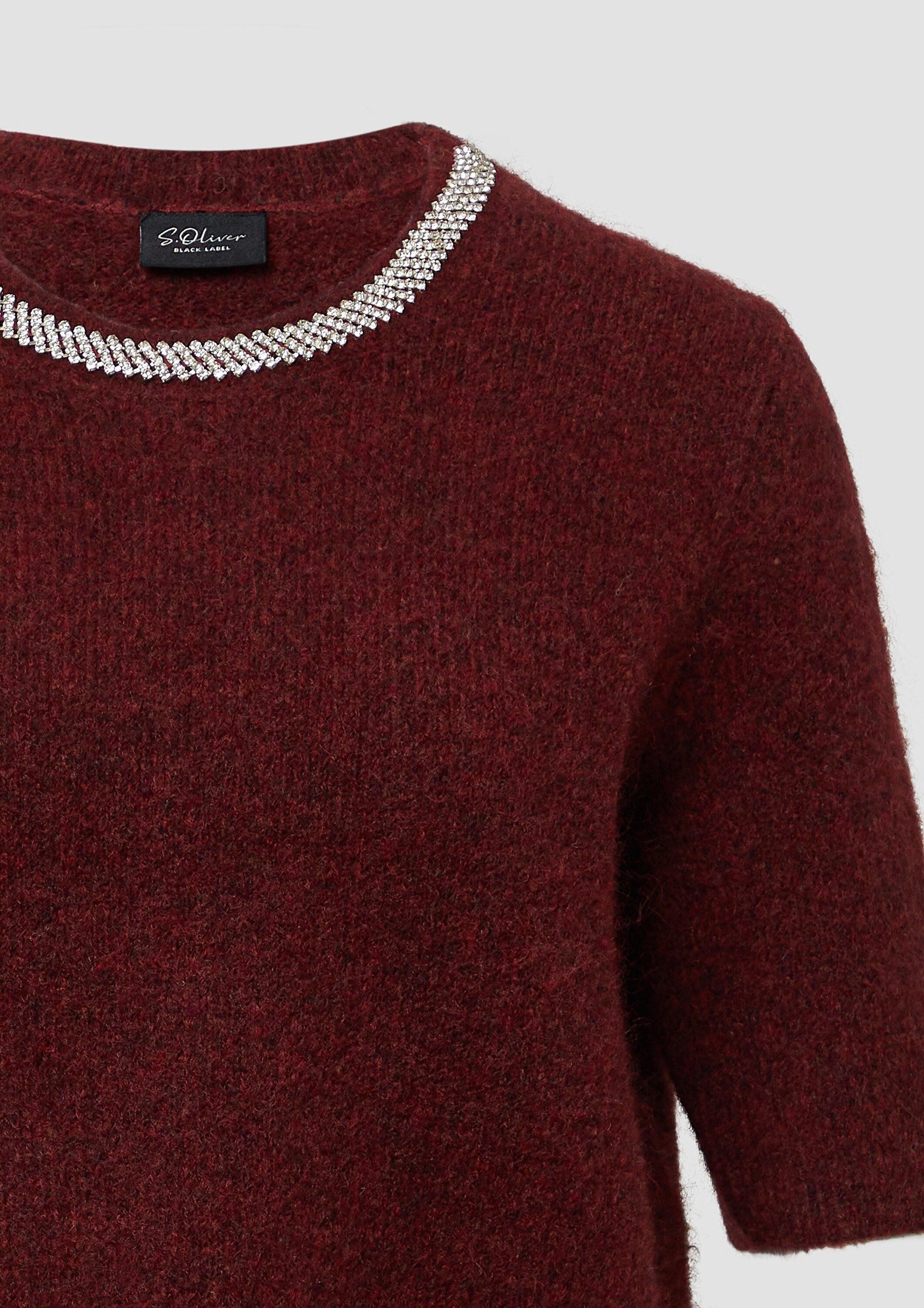s.Oliver Kurzarmpullover Strickpullover Softer Kurzarm-Pullover aus Wollmix mit Schmuck-Detail