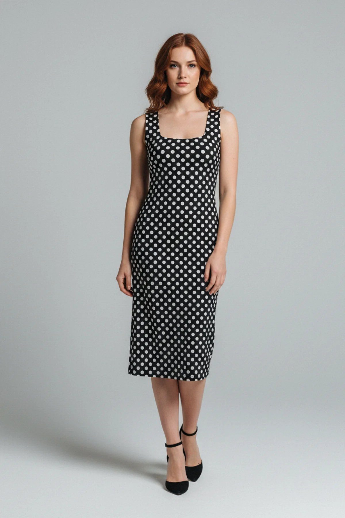 Midikleid Midikleid mit eckigem Ausschnitt und Polka-Dots