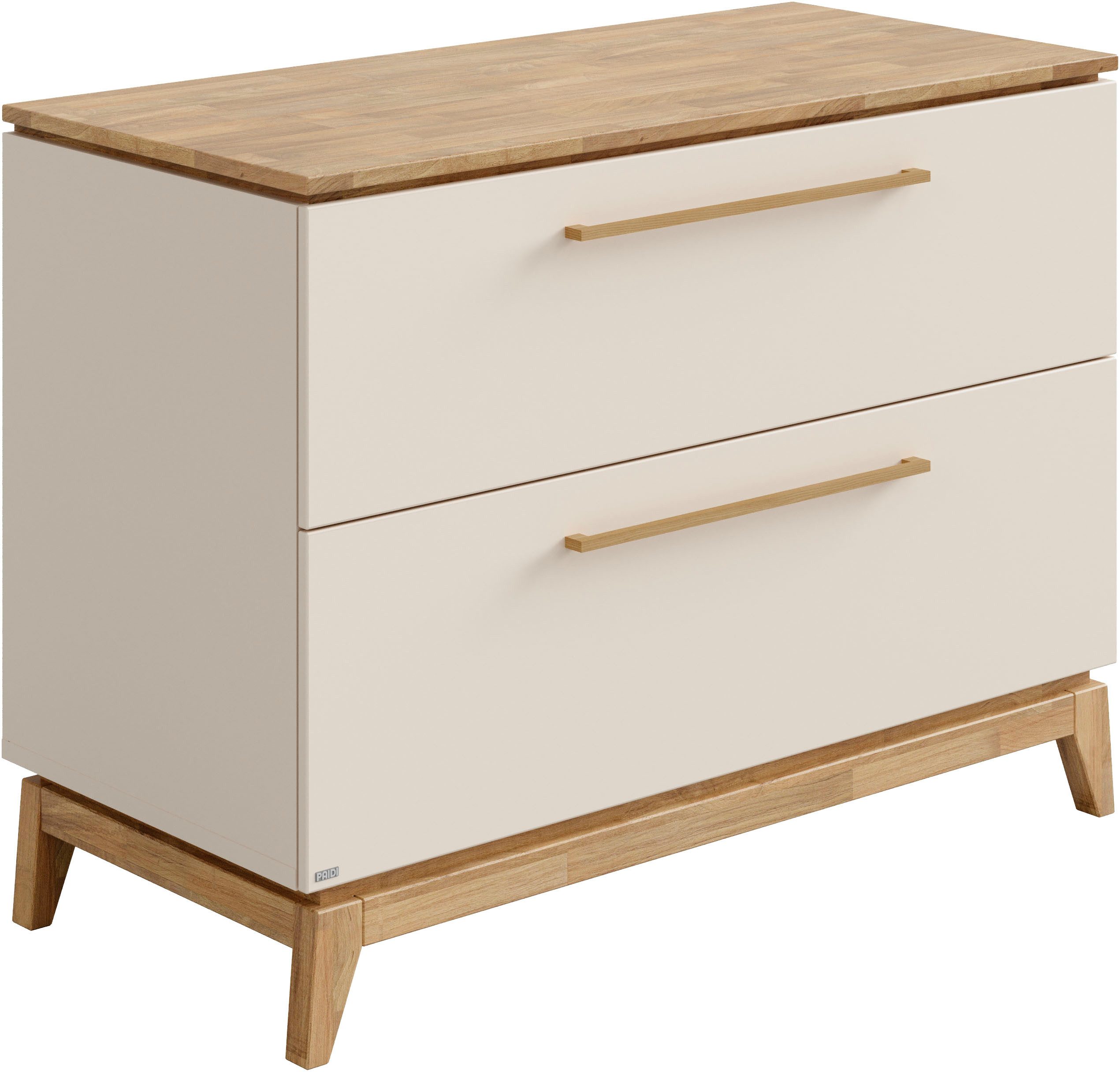 PAIDI Wickelkommode STIENE in Beige oder Grau, 2 Schubladen mit Soft-Close, Vollauszug, Kommode 123 cm Breite, geprüfte Sicherheit, Wickeltisch mit Massivholz