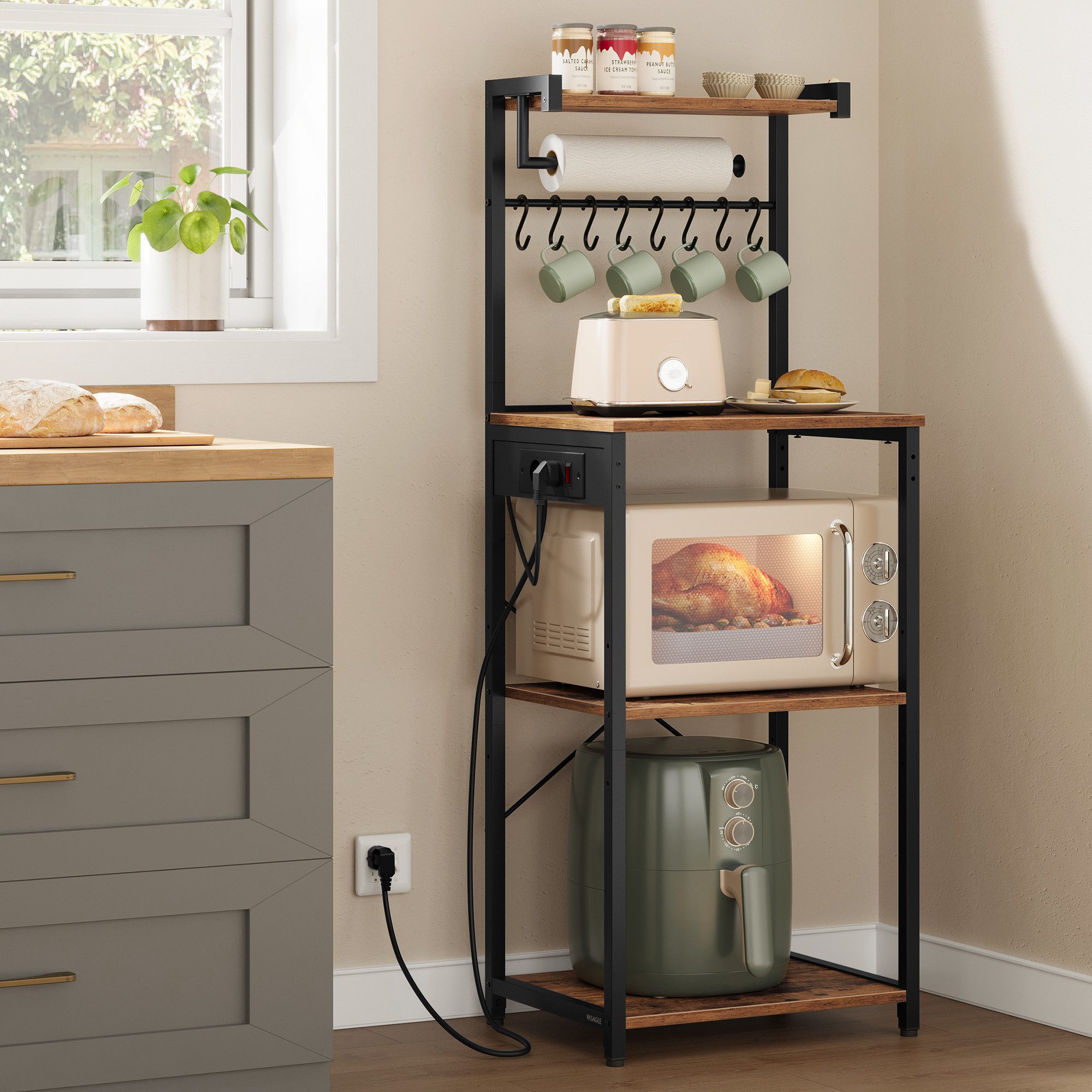 VASAGLE Küchenregal, Standregal mit Steckdosen, Standregal 4 Ebenen, verste günstig online kaufen