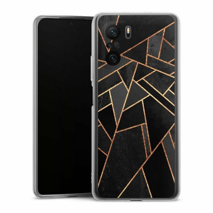 DeinDesign Handyhülle Dreiecke Muster Elisabeth Fredriksson Black Night Gold Print Xiaomi Poco F3 Silikon Hülle Bumper Case Handy Schutzhülle