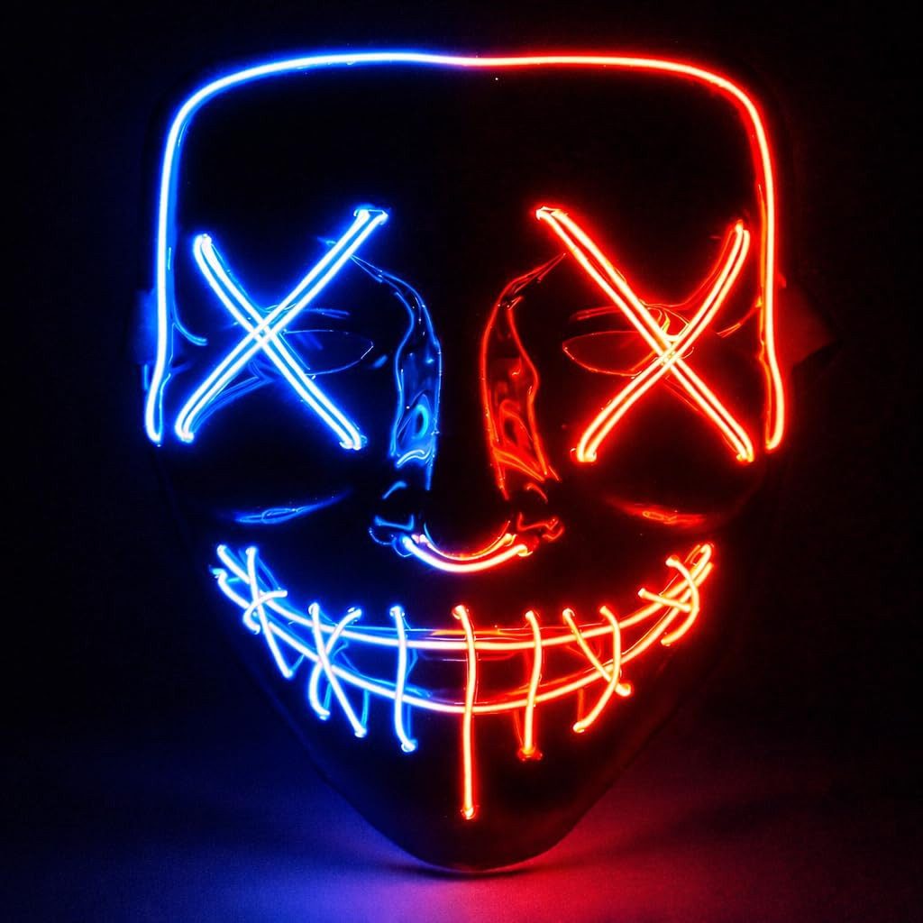 TK Gruppe Verkleidungsmaske LED Horror Maske inspiriert von Purge – mit 3 Leuchtmodi, (Packung), Steubar - drei Lichteffekten