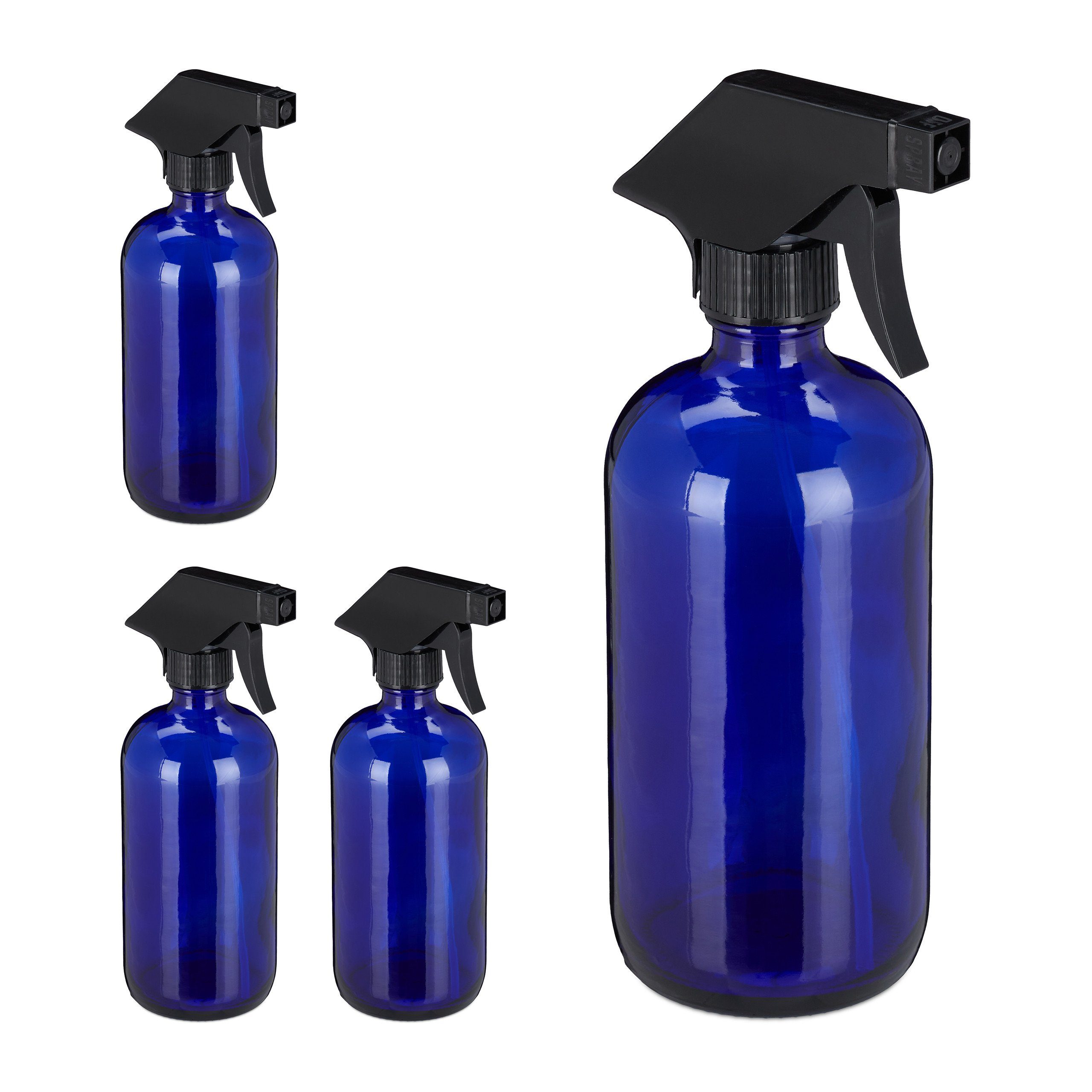 Sprühflasche 4 x Sprühflasche Glas Blau