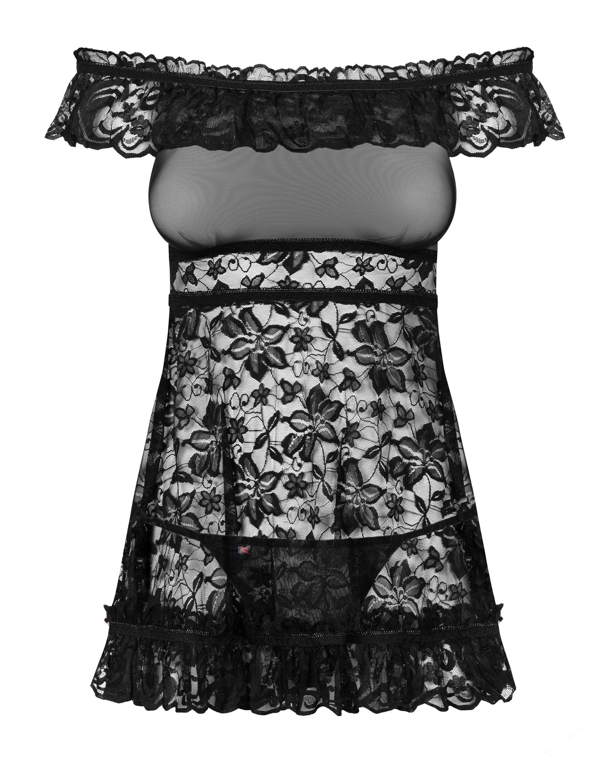 Obsessive Babydollkleid Transparentes Babydoll mit Spitze Negligé - schwarz (2-tlg) transparent
