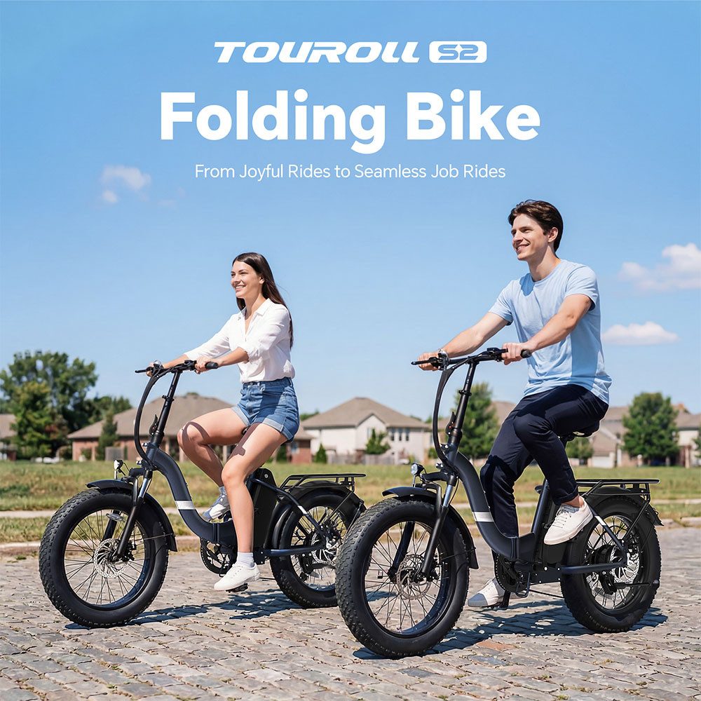 Touroll E-Bike S2 Durchstiegsmodell faltbar E-Bike, 20 Zoll, 48 V&5 Ah, 250 W, 7 Gang, 720 Wh, 5 Stufen(13/16/19/22/25 km/h), 55 Nm, bis zum 150 km, max.120kg