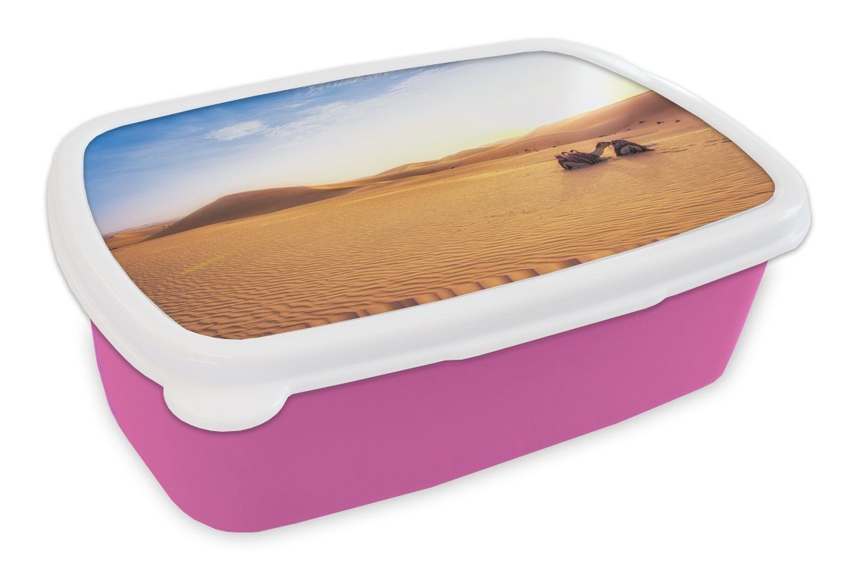 MuchoWow Brotbox Kamel für Kunststoff Erwachsene, rosa Lunchbox (2-tlg), - Sand, Kinder, - Mädchen, Wüste Kunststoff, Snackbox, Brotdose
