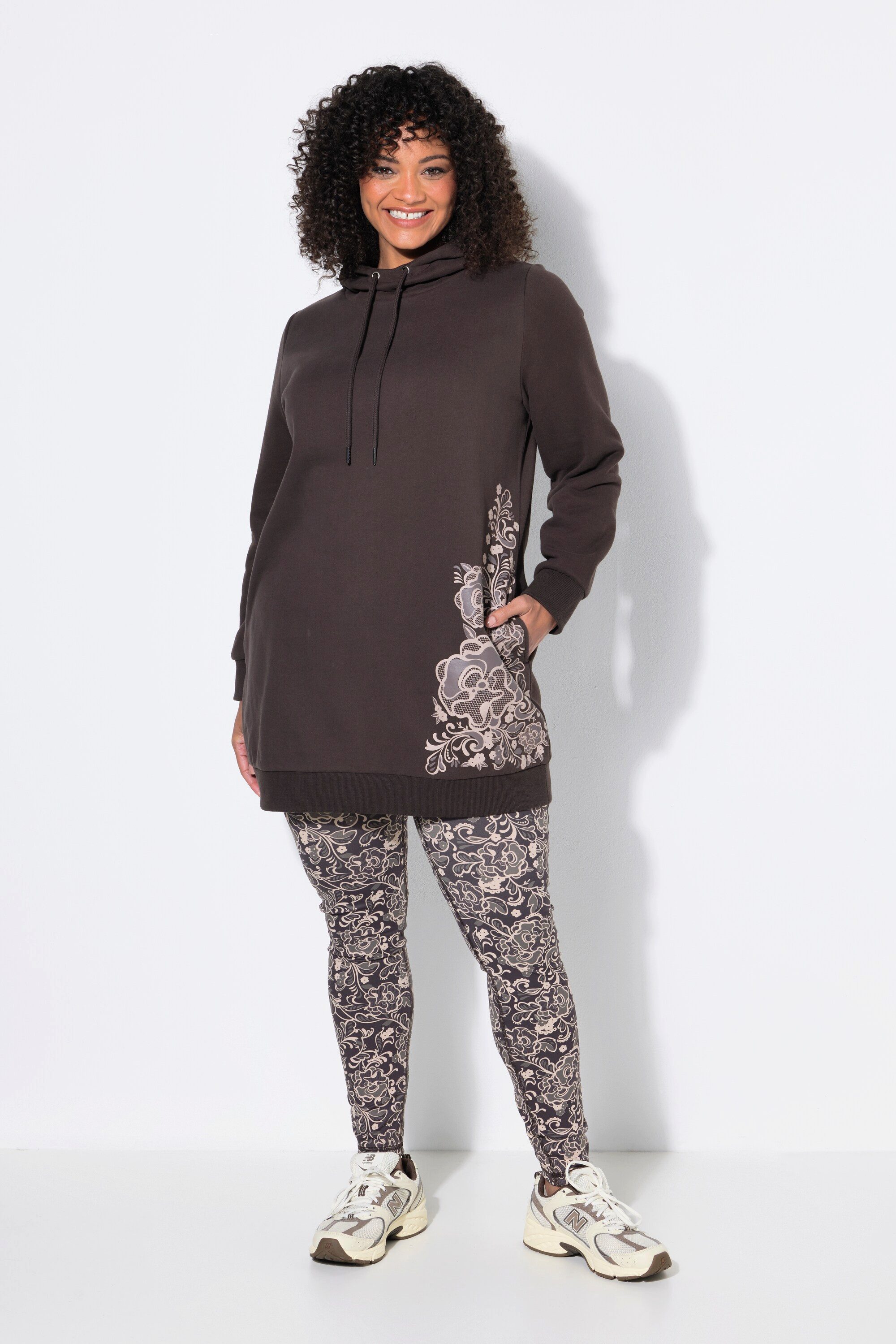 Ulla Popken Sweatshirt Hoodie Blüte Oversized Kapuze Langarm