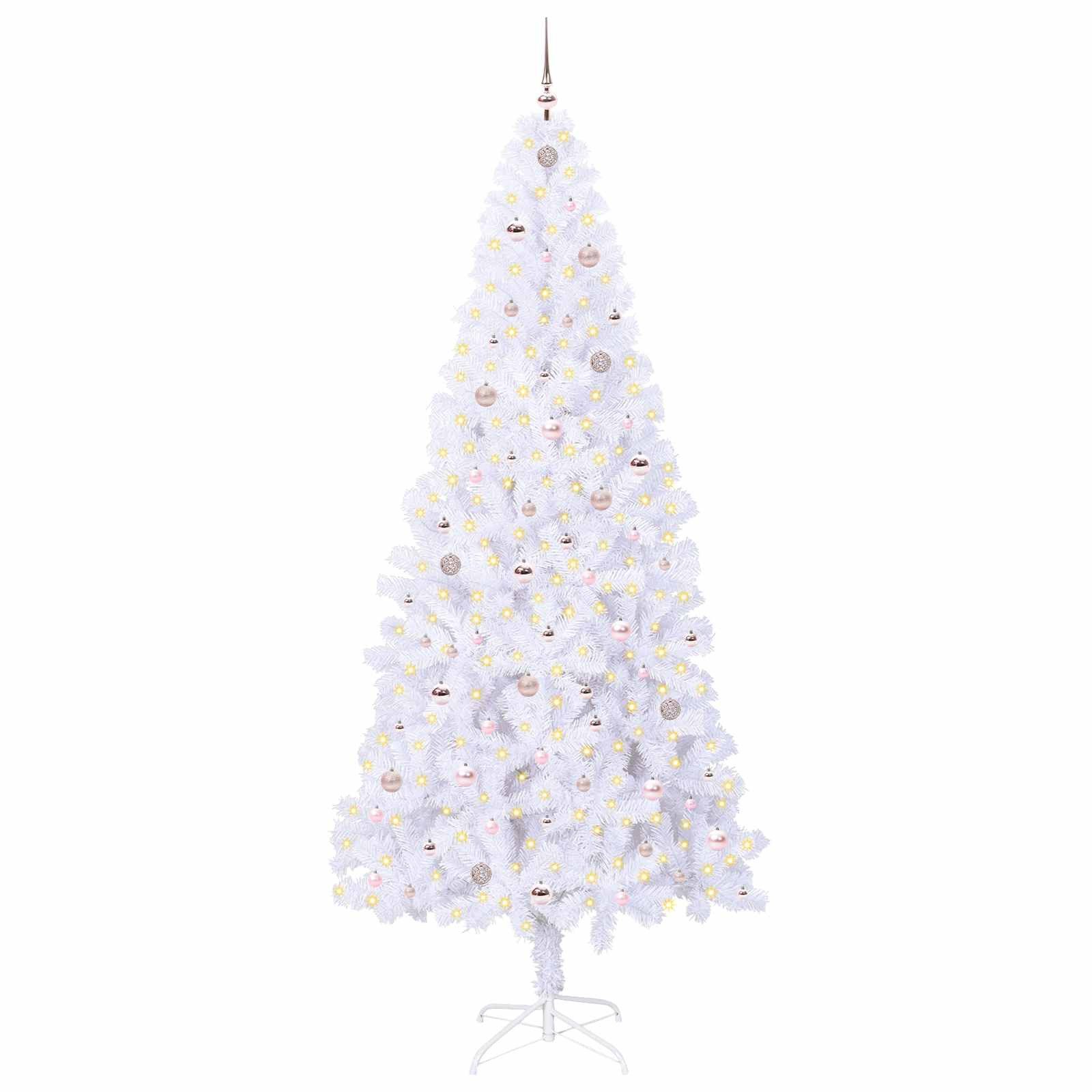 furnicato Künstlicher Weihnachtsbaum Weiß 240 cm mit LED-Beleuchtung, Rosa Tannenbaum mit 300 LEDs, 8 Blinkmodi und USB-Stromversorgung