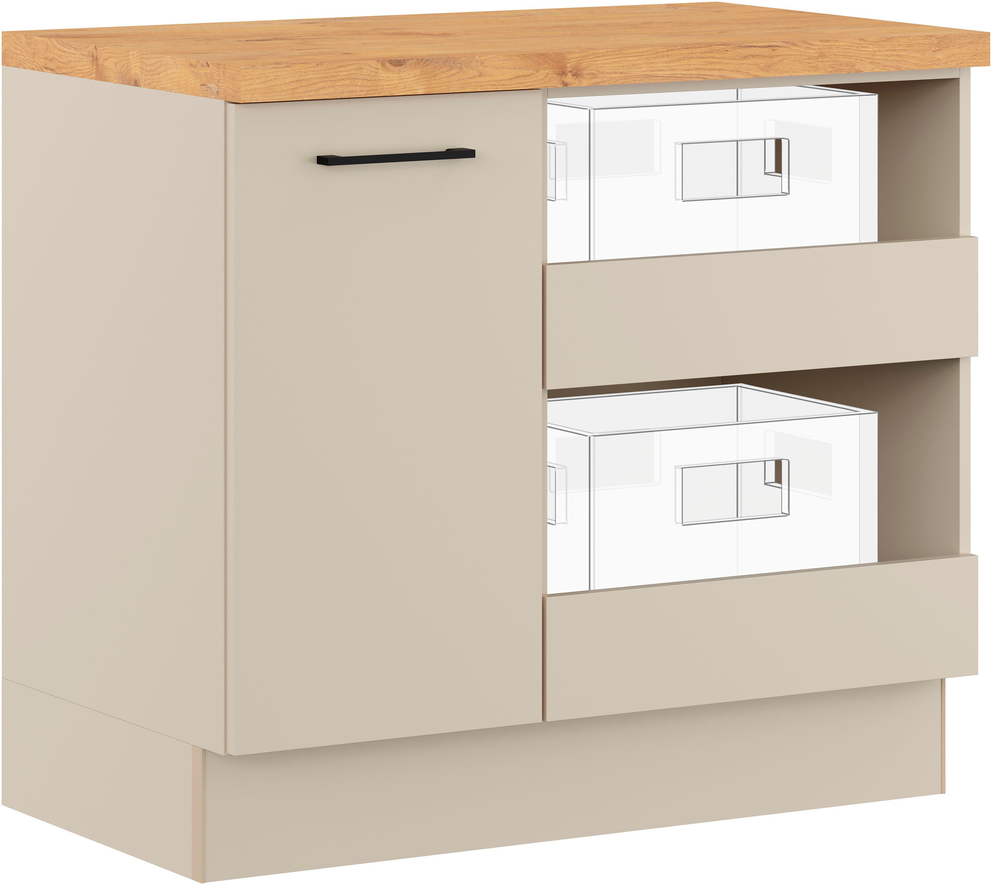 IMPULS KÜCHEN Mehrzweckschrank-Set Warschau, (4-St., Unterschrank mit Abfallsammler und Unterschrank für Getränkekisten), Vielfältige Varianten verfügbar; kombinierbar mit anderen Artikeln