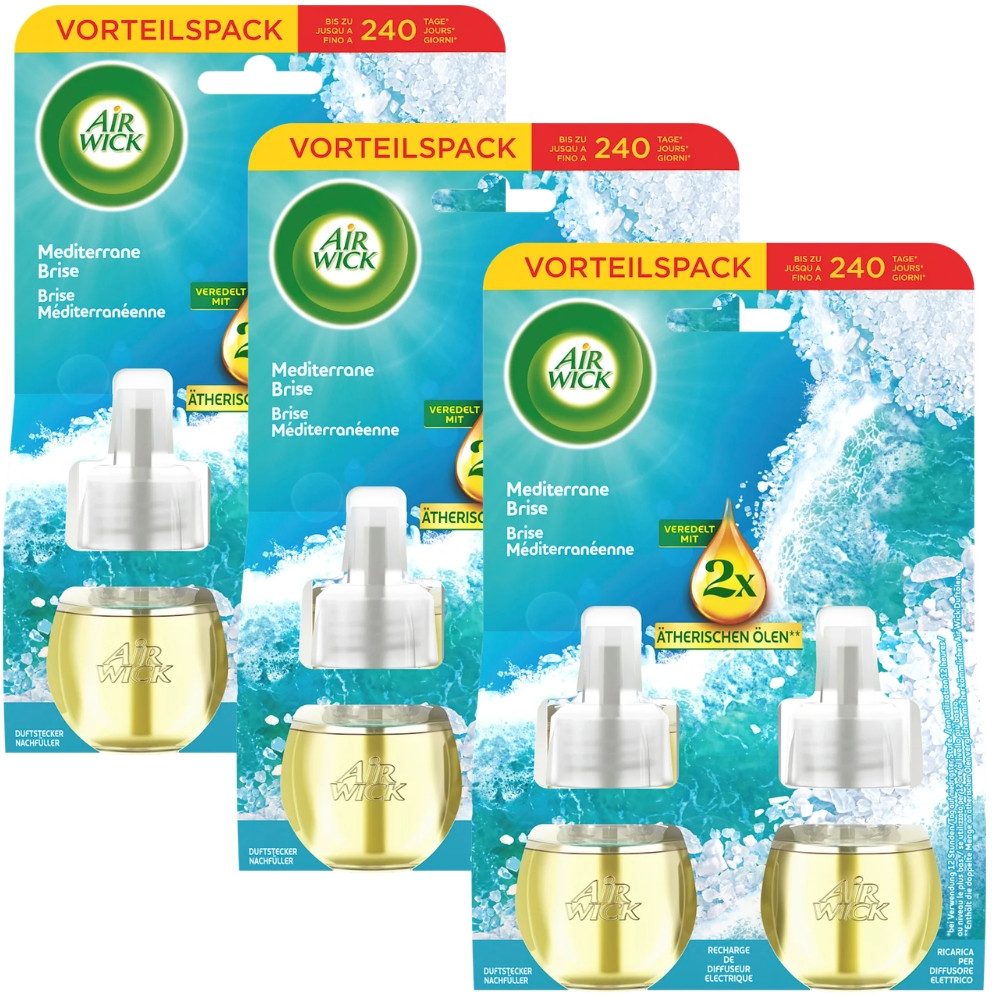 Air Wick Duftöl Duftstecker Nachfüllpack Mediterrane Brise Raumduft Refill (6 x 19ml, 6-St), Duftet bis zu 120 Tagen