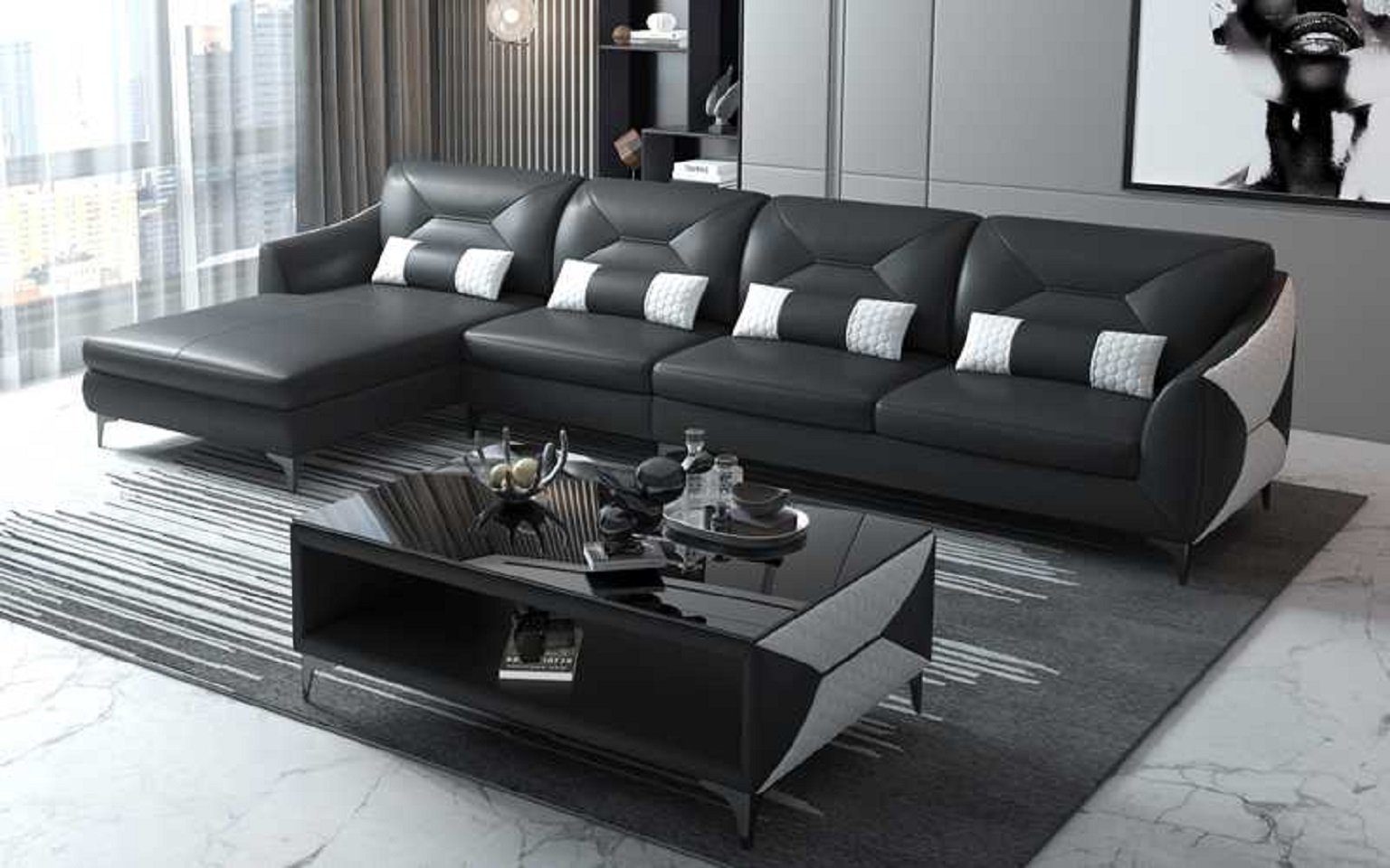 JVmoebel Ecksofa Modern Eckgarnitur Ecksofa L Form Liege Couch Sofa Luxus Neu, 3 Teile, Made in Europe Schwarz