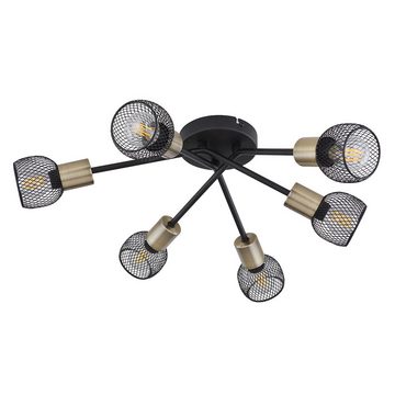 etc-shop LED Deckenspot, Leuchtmittel nicht inklusive, Deckenleuchte 6x E14 Wohnzimmerlampe Gitter Retro schwarz altmessing