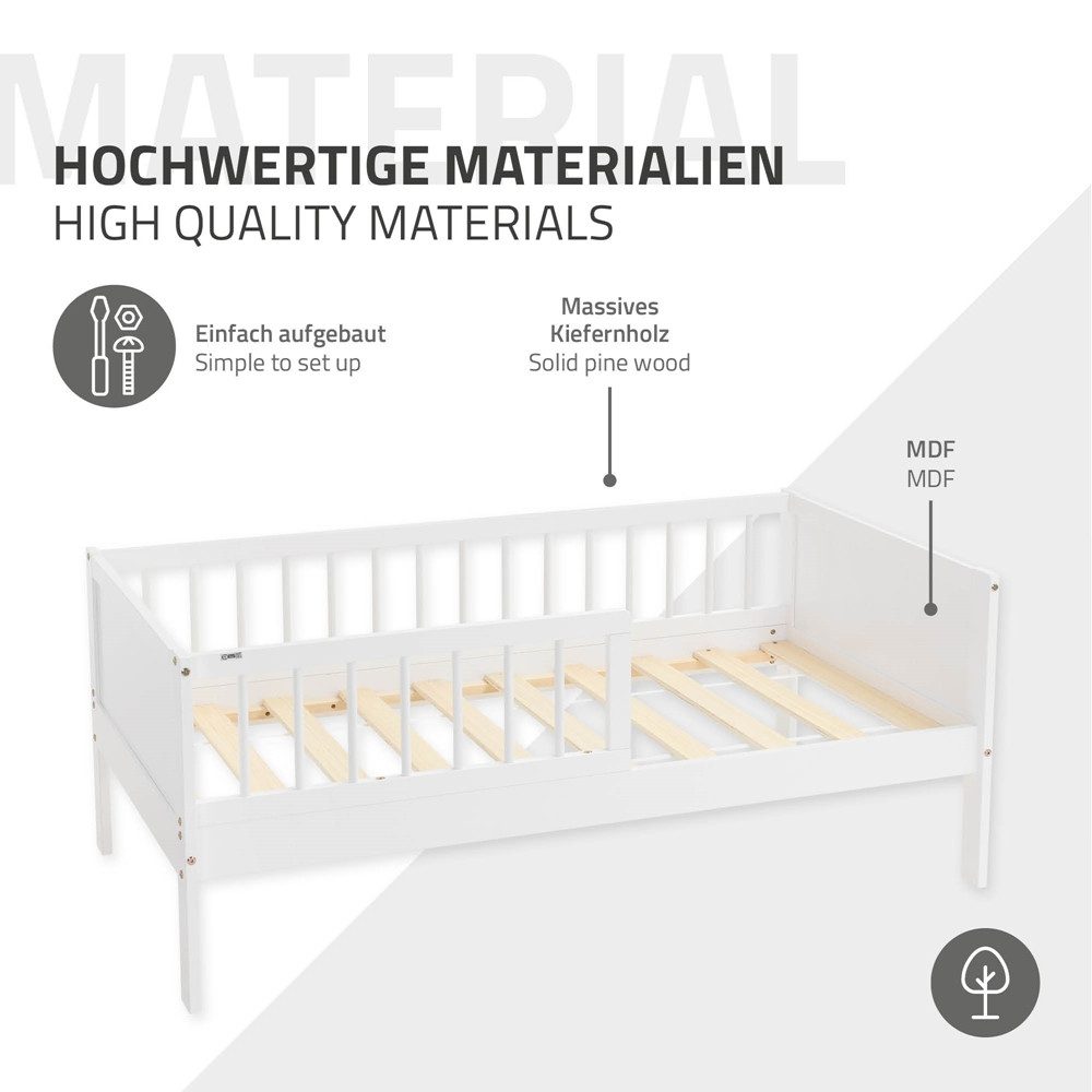 ML-DESIGN Jugendbett Bodenbett Juniorbett inkl. Lattenrost Einzelbett für Kinder Kinderbett, Junior-Bett mit Rausfallschutz Bettrahmen aus MDF / Kiefer – Bild 5 von 5