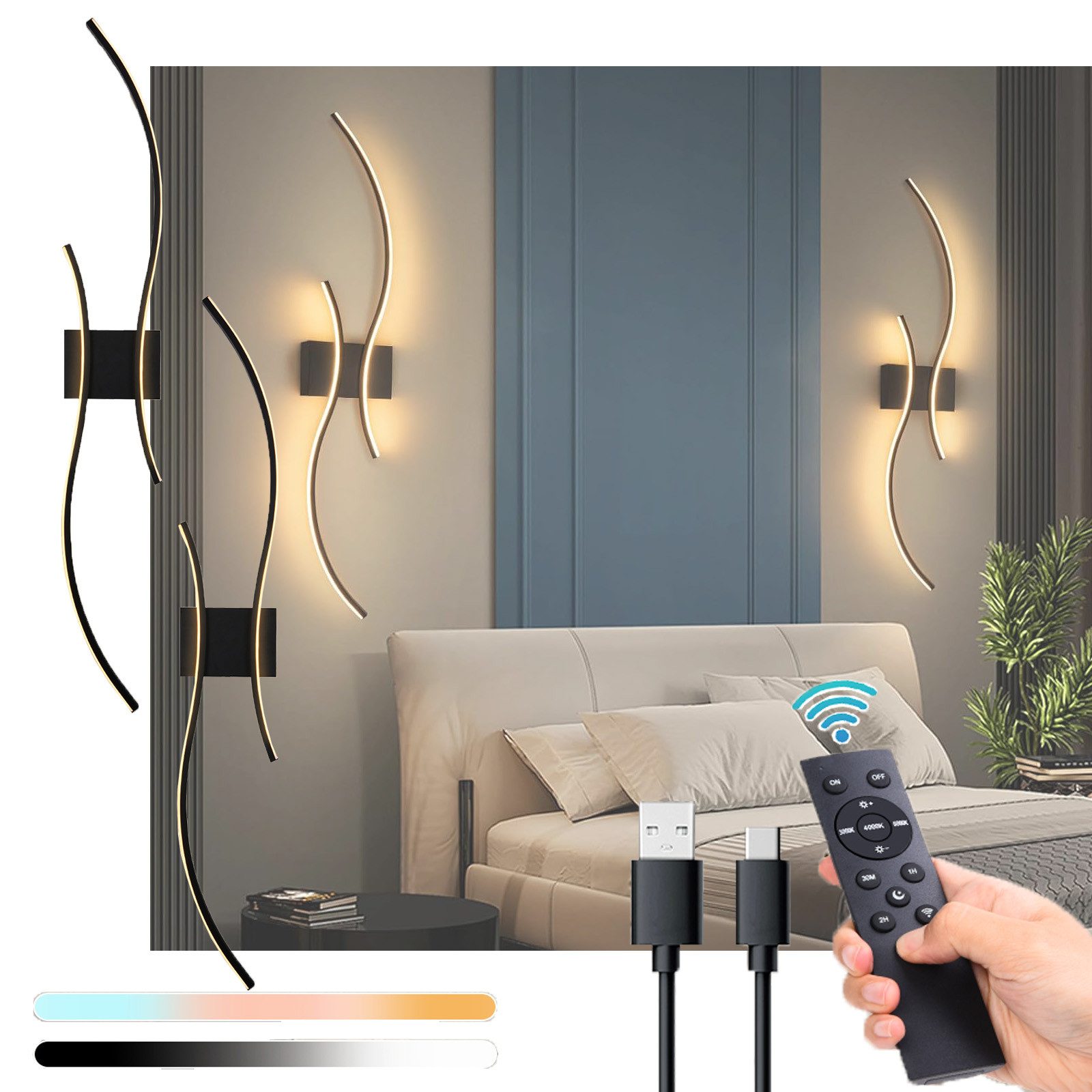 Jibenhome LED Spiegelleuchte Gebogene LED-Wandleuchte Akku, günstig online kaufen