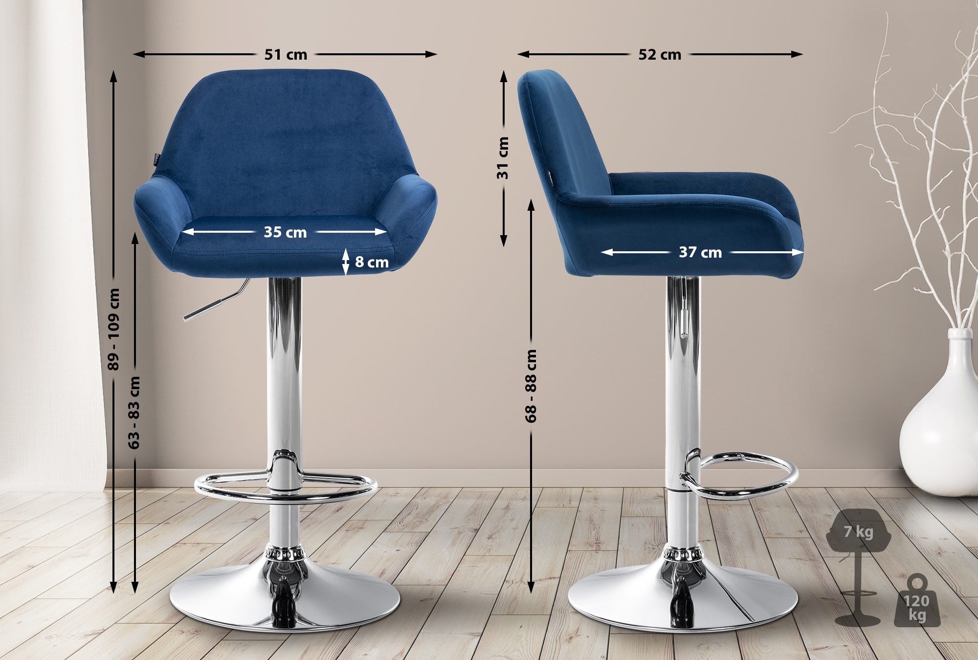 CLP Barhocker Braga Samt (2er Set, günstig online kaufen