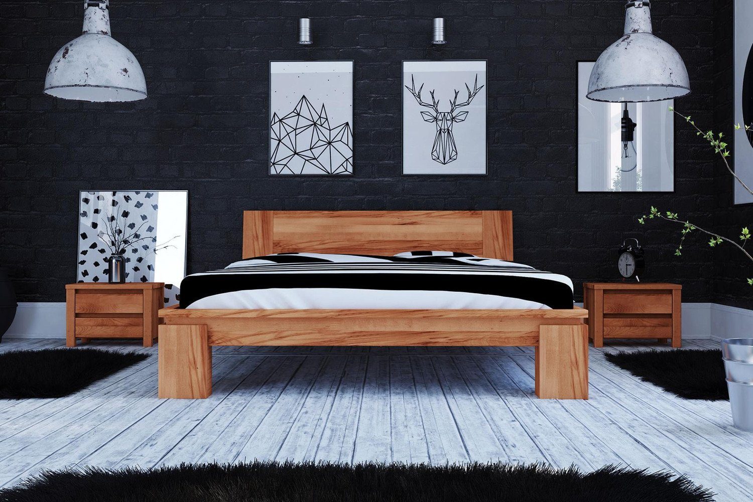 Natur24 Bett »Bett Tinci 2 in 180x200 cm aus Kernbuche massiv mit  Holzkopfteil«